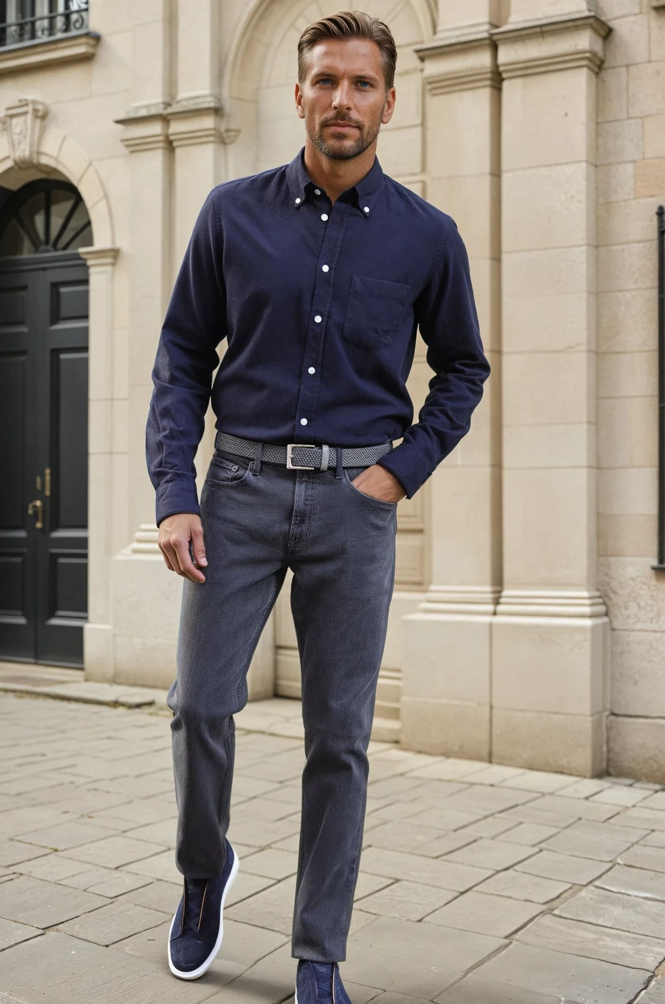 Chemise Clovis en flanelle de coton peigné - Marine-CHEMISE HOMME-Curling-Paris