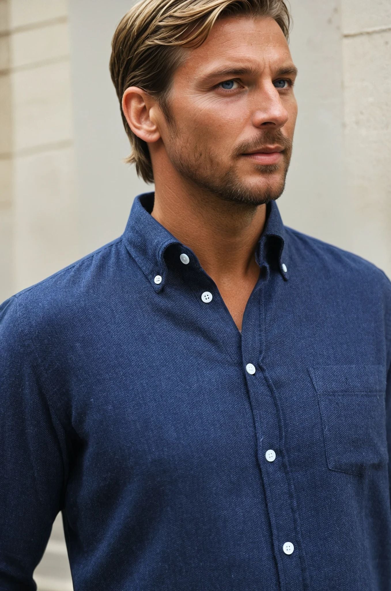 Chemise Clovis en flanelle de coton tweed - Marine-CHEMISE HOMME-Curling-Paris