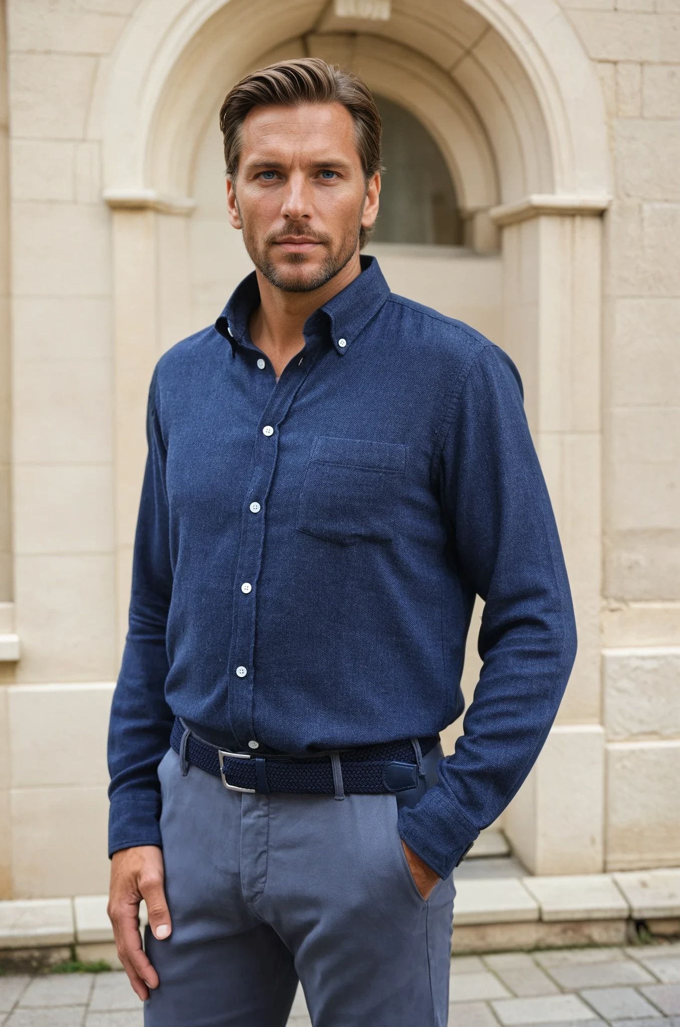 Chemise Clovis en flanelle de coton tweed - Marine-CHEMISE HOMME-Curling-Paris