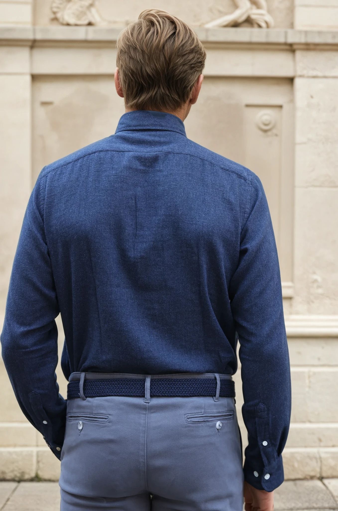 Chemise Clovis en flanelle de coton tweed - Marine-CHEMISE HOMME-Curling-Paris