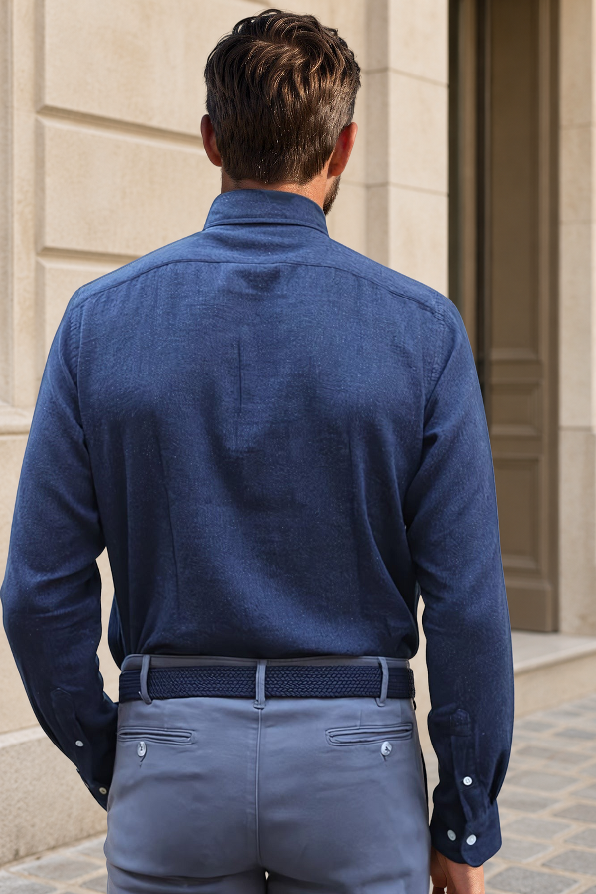 Chemise Clovis en flanelle de coton tweed - Marine-CHEMISE HOMME-Curling-Paris