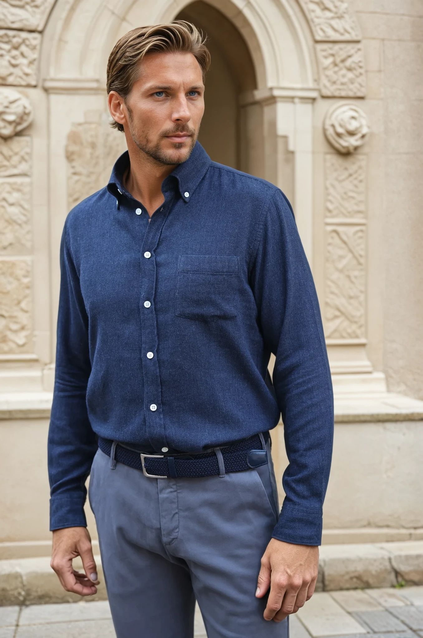 Chemise Clovis en flanelle de coton tweed - Marine-CHEMISE HOMME-Curling-Paris