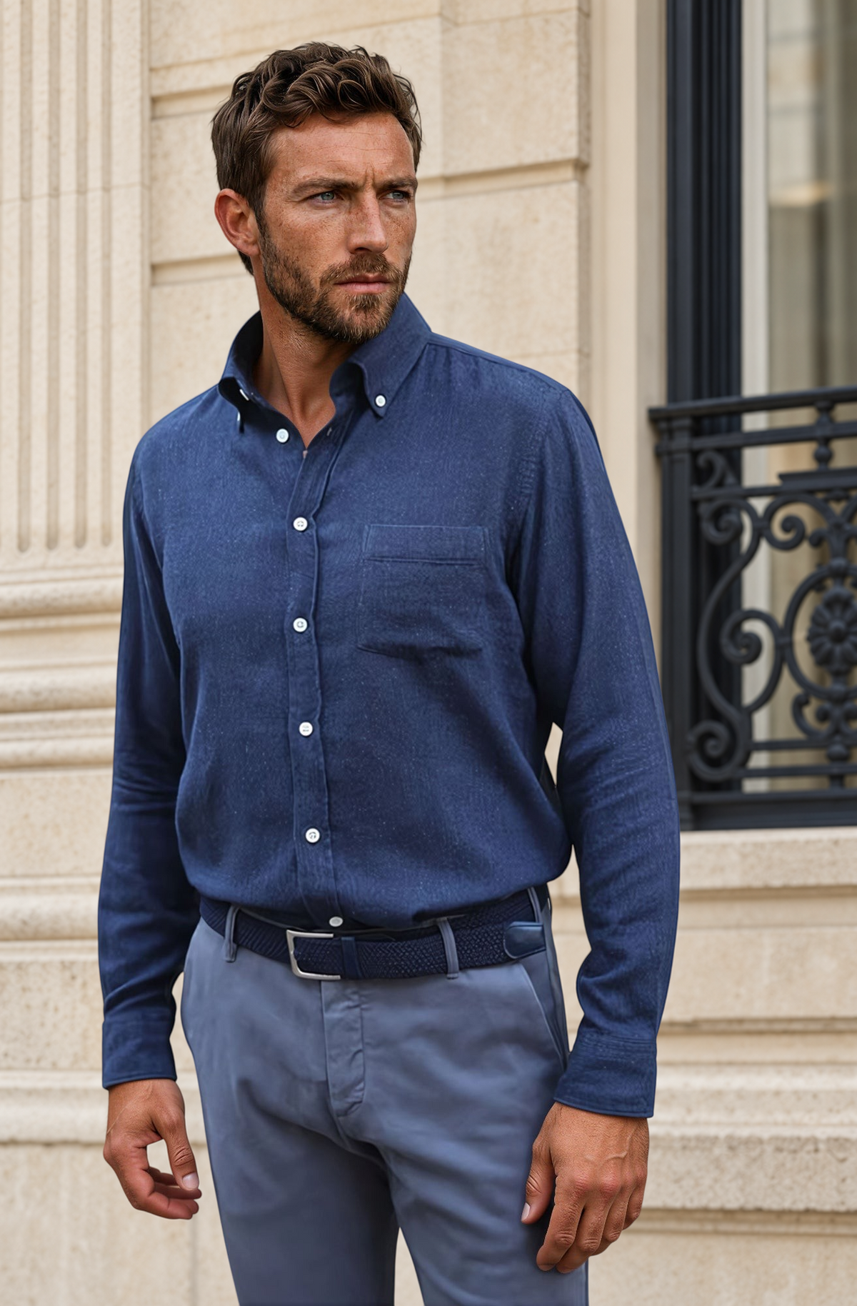 Chemise Clovis en flanelle de coton tweed - Marine-CHEMISE HOMME-Curling-Paris