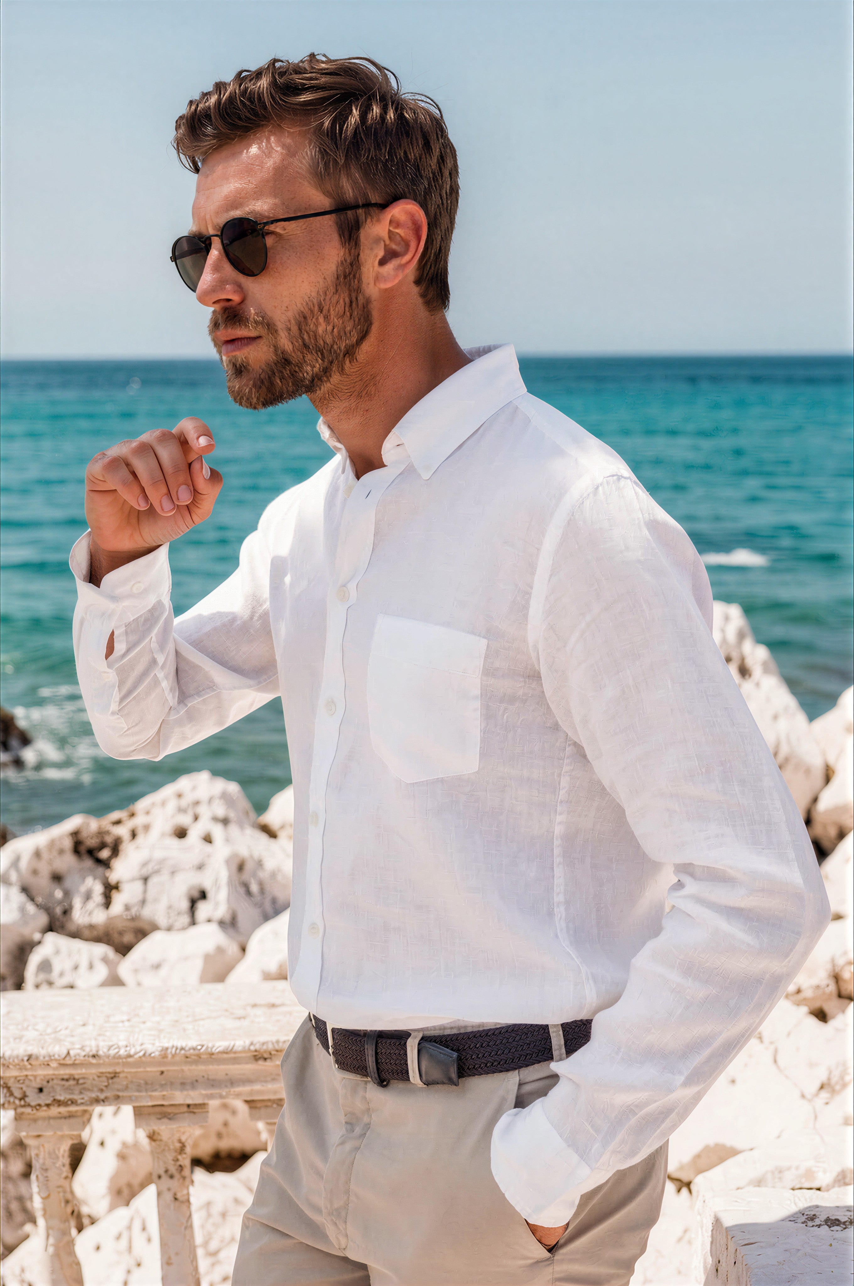 Chemise Clovis en lin - Blanc-CHEMISE HOMME-Curling-Paris