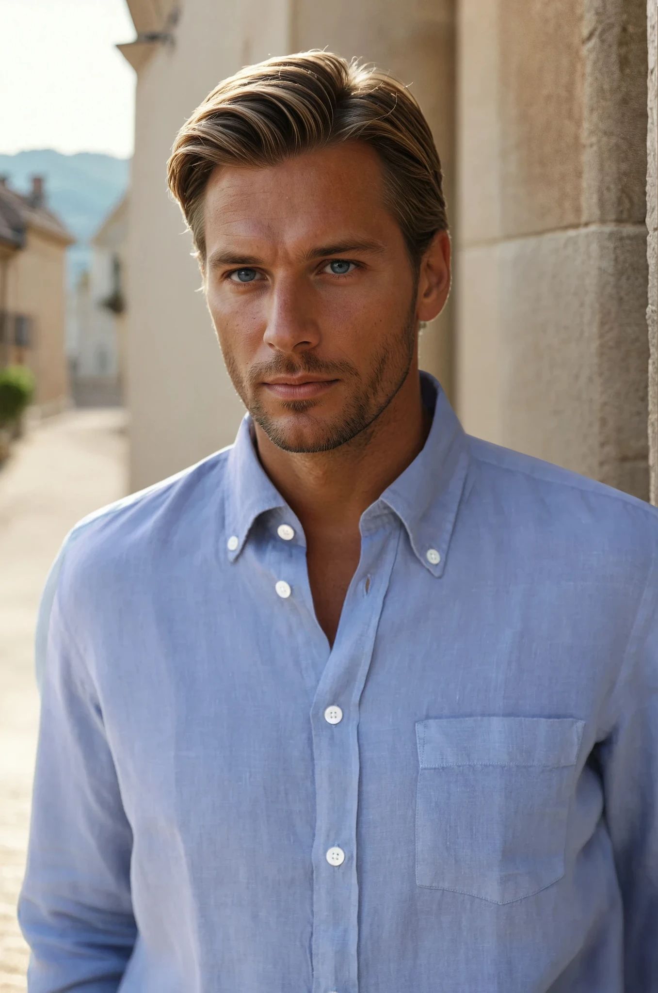 Chemise Clovis en lin - Denim-CHEMISE HOMME-Curling-Paris