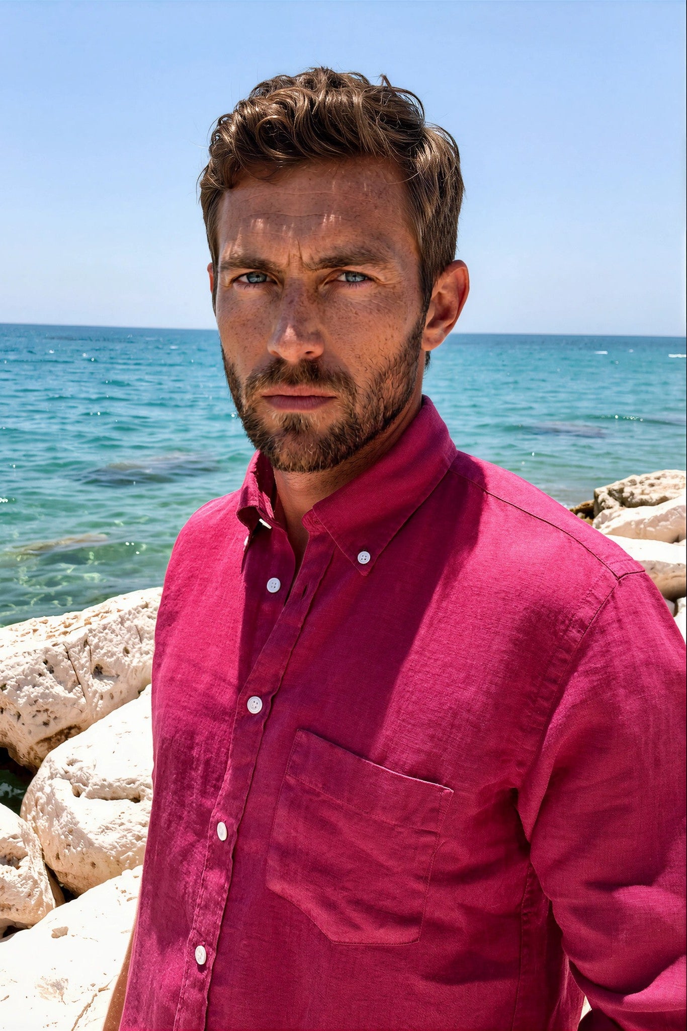 Chemise Clovis en lin - Groseille-CHEMISE HOMME-Curling-Paris