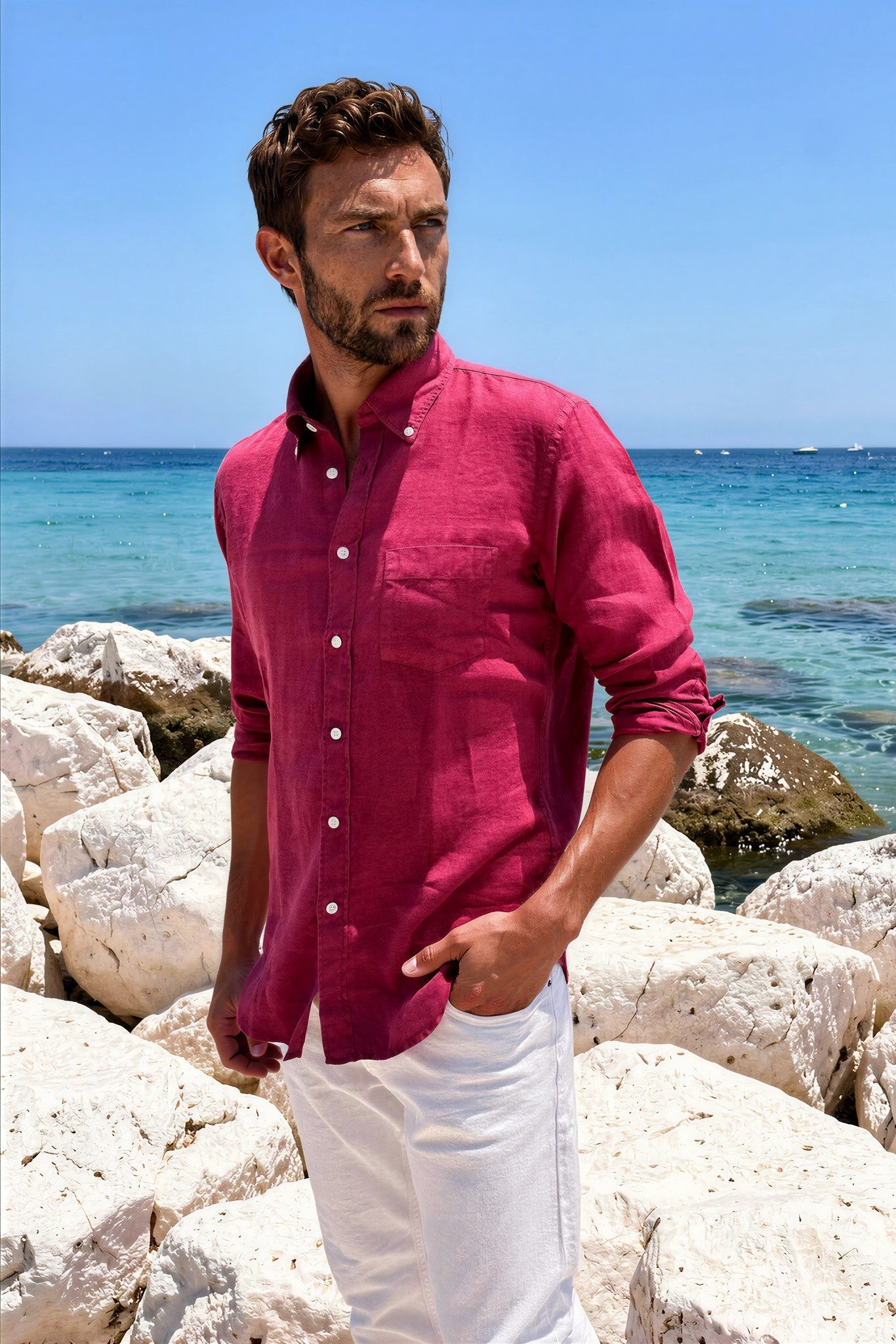 Chemise Clovis en lin - Groseille-CHEMISE HOMME-Curling-Paris