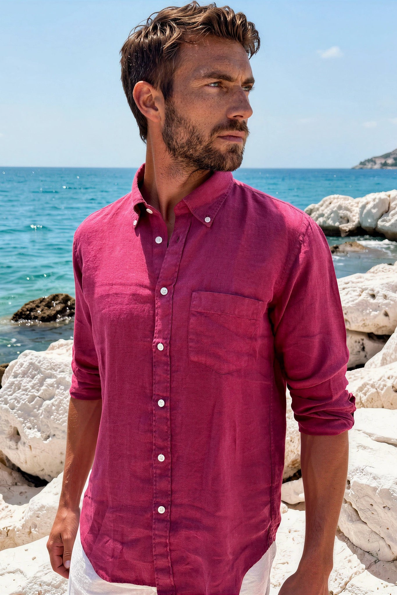 Chemise Clovis en lin - Groseille-CHEMISE HOMME-Curling-Paris