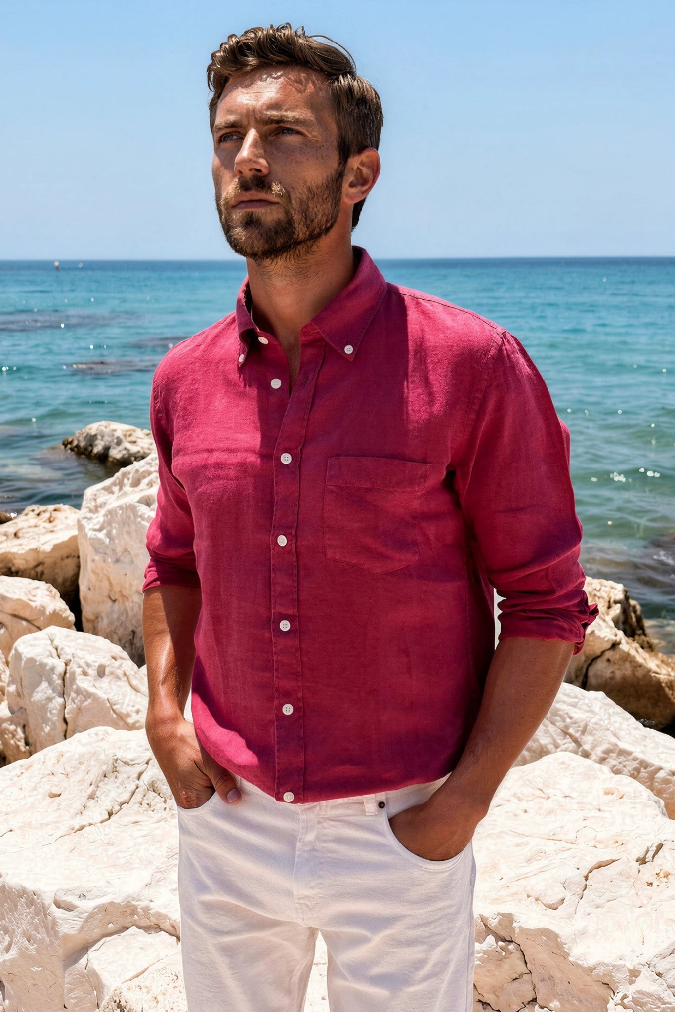 Chemise Clovis en lin - Groseille-CHEMISE HOMME-Curling-Paris