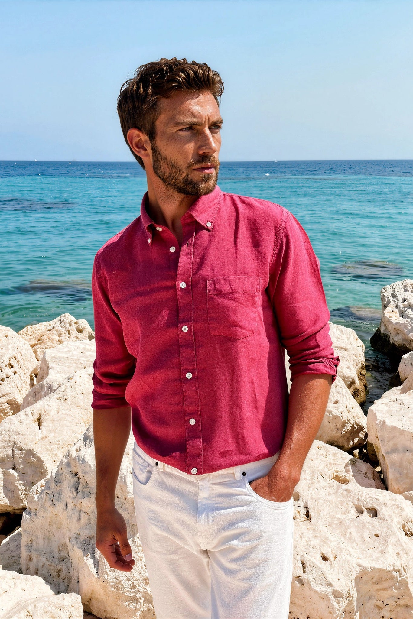 Chemise Clovis en lin - Groseille-CHEMISE HOMME-Curling-Paris