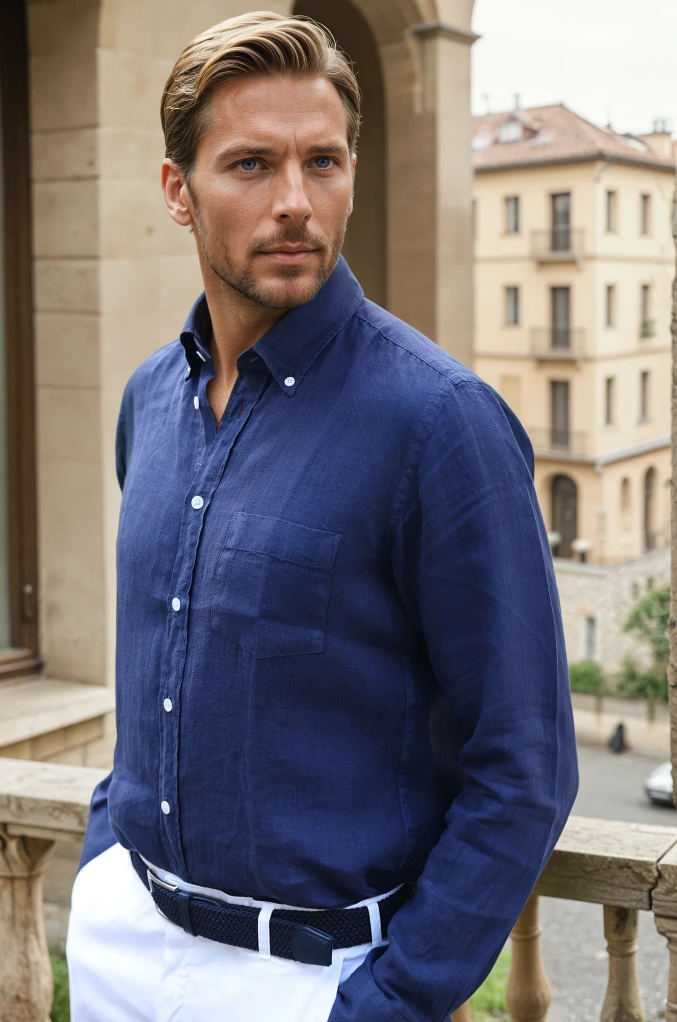 Chemise Clovis en lin - Indigo-CHEMISE HOMME-Curling-Paris