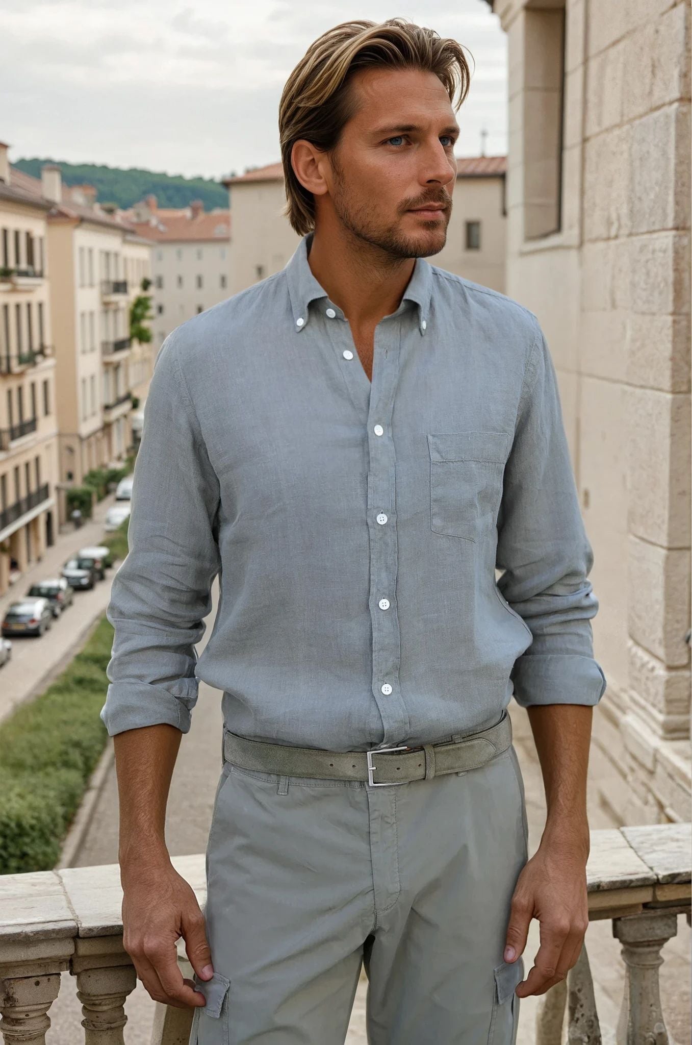 Chemise Clovis en lin - Kaki-CHEMISE HOMME-Curling-Paris