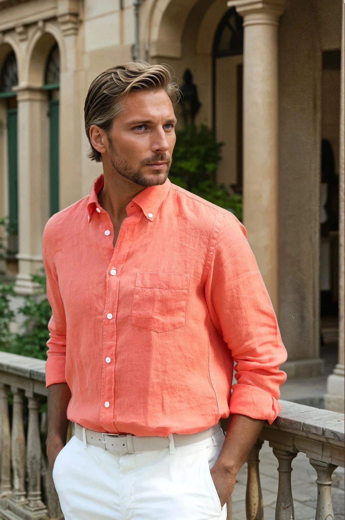 Chemise Clovis en lin - Orange-CHEMISE HOMME-Curling-Paris