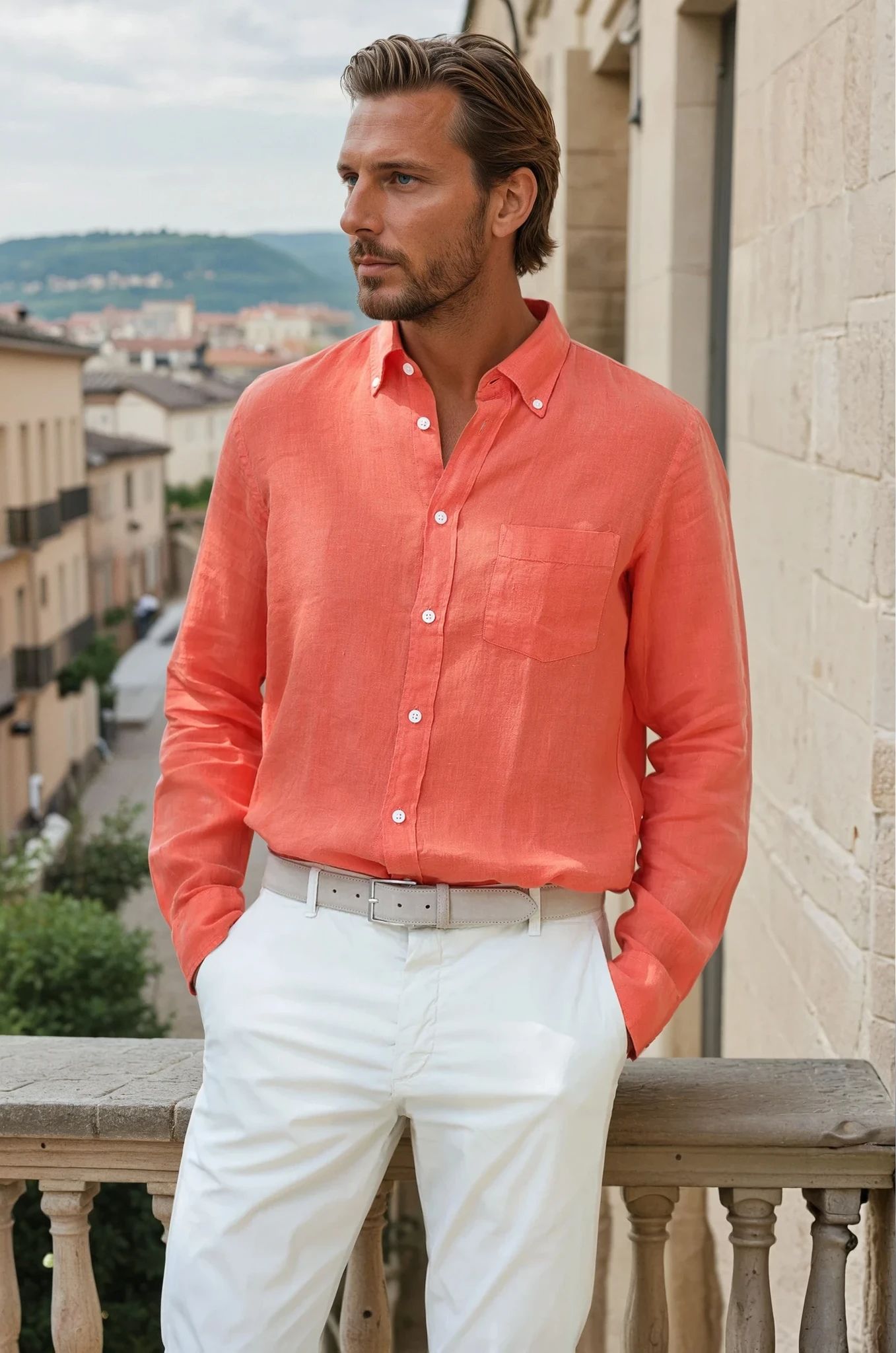 Chemise Clovis en lin - Orange-CHEMISE HOMME-Curling-Paris