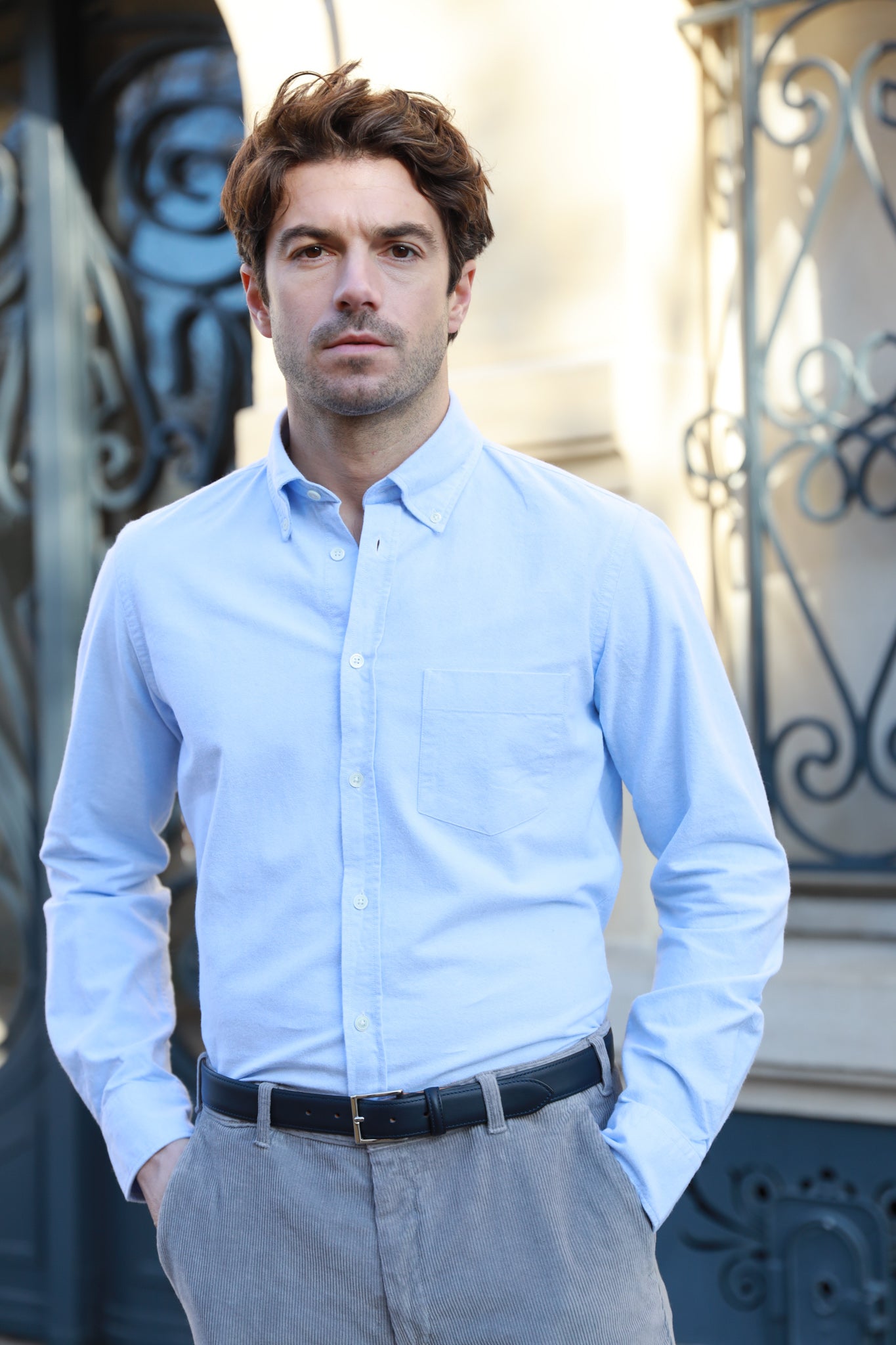 Chemise Clovis en oxford de coton peigné - Ciel-CHEMISE HOMME-Curling-Paris
