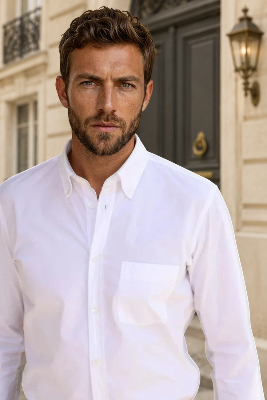 Chemise Clovis en popeline - Blanc-CHEMISE HOMME-Curling-Paris