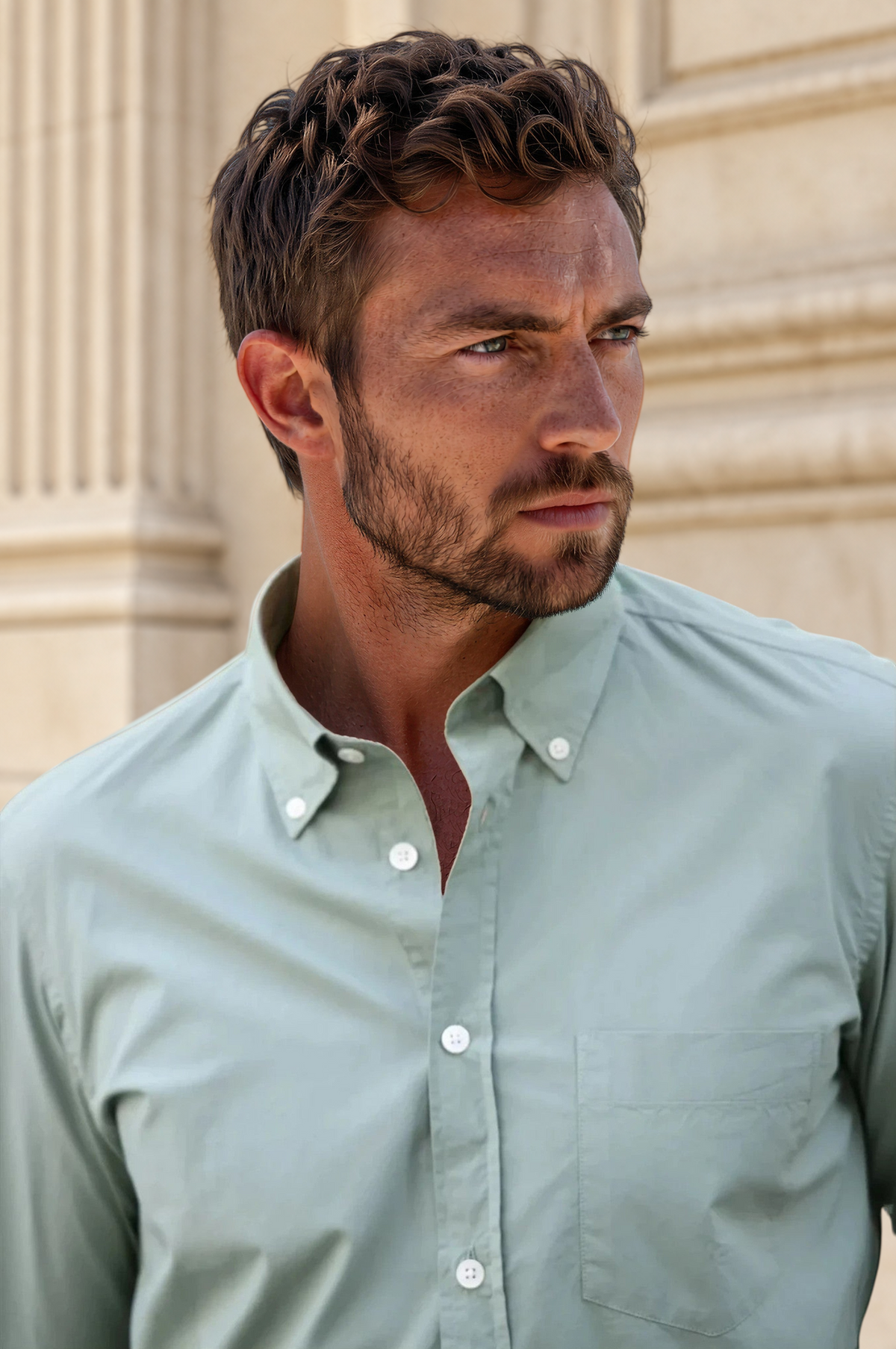 Chemise Clovis en popeline - Sauge-CHEMISE HOMME-Curling-Paris
