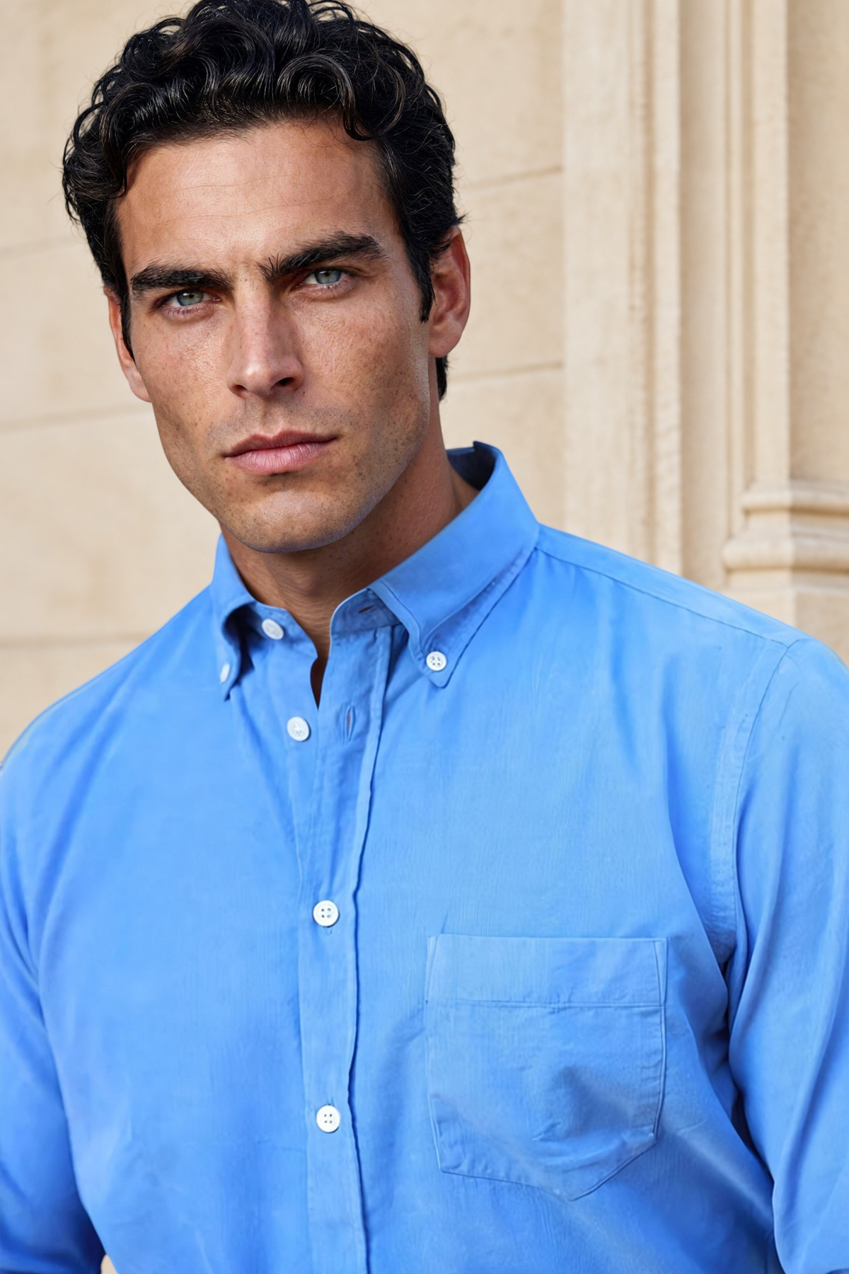 Chemise Clovis en velours milleraies - Azur-CHEMISE HOMME-Curling-Paris
