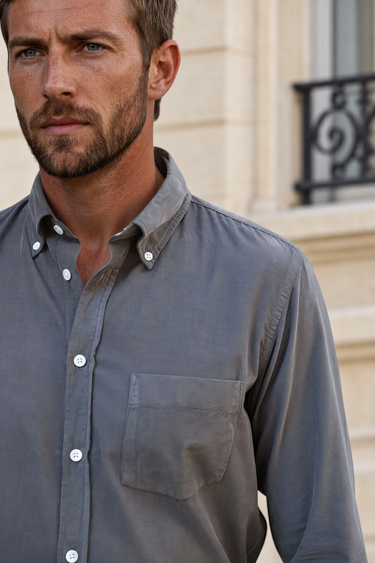 Chemise Clovis en velours milleraies - Kaki-CHEMISE HOMME-Curling-Paris