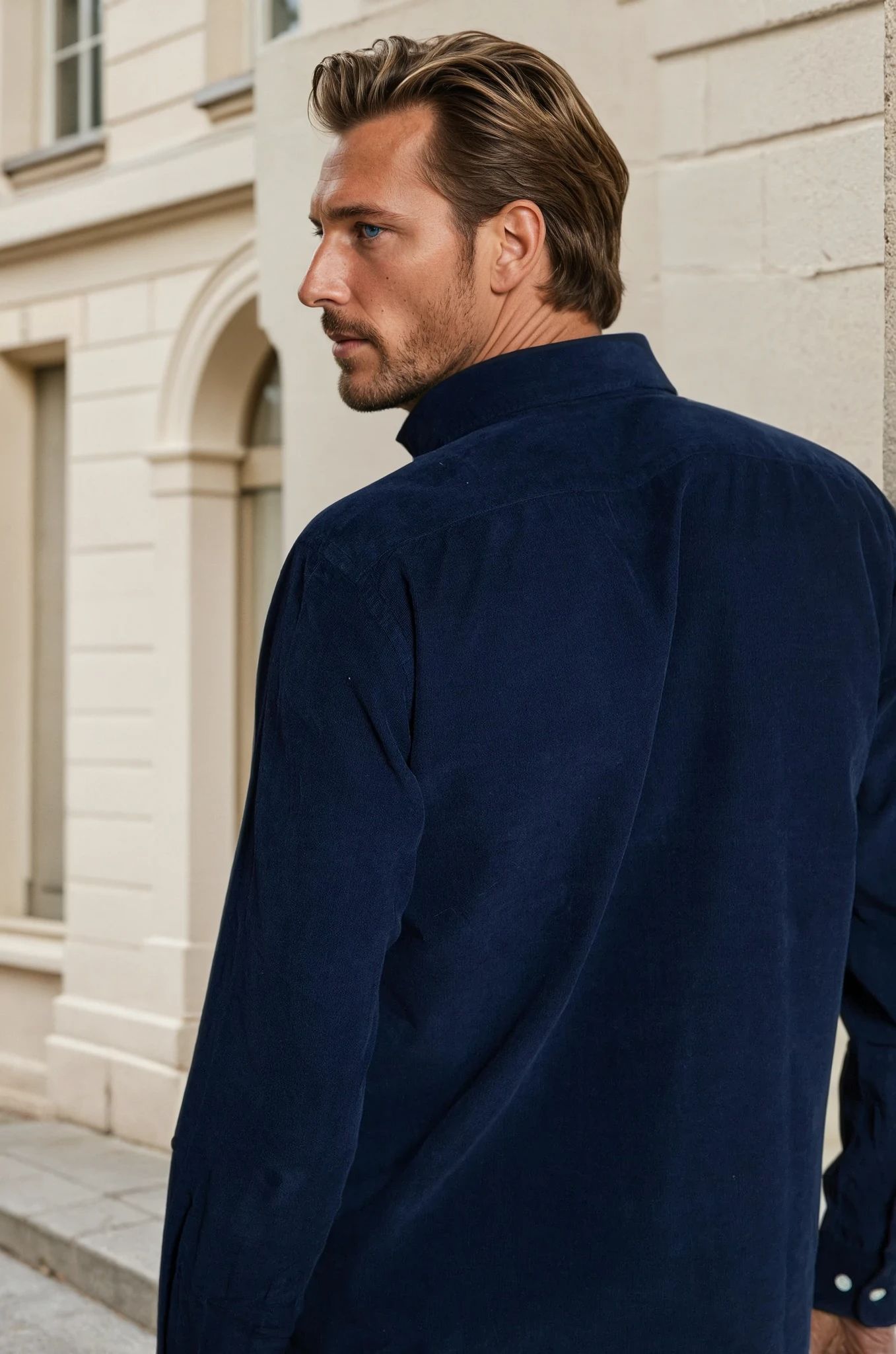 Chemise Clovis en velours milleraies - Marine-CHEMISE HOMME-Curling-Paris
