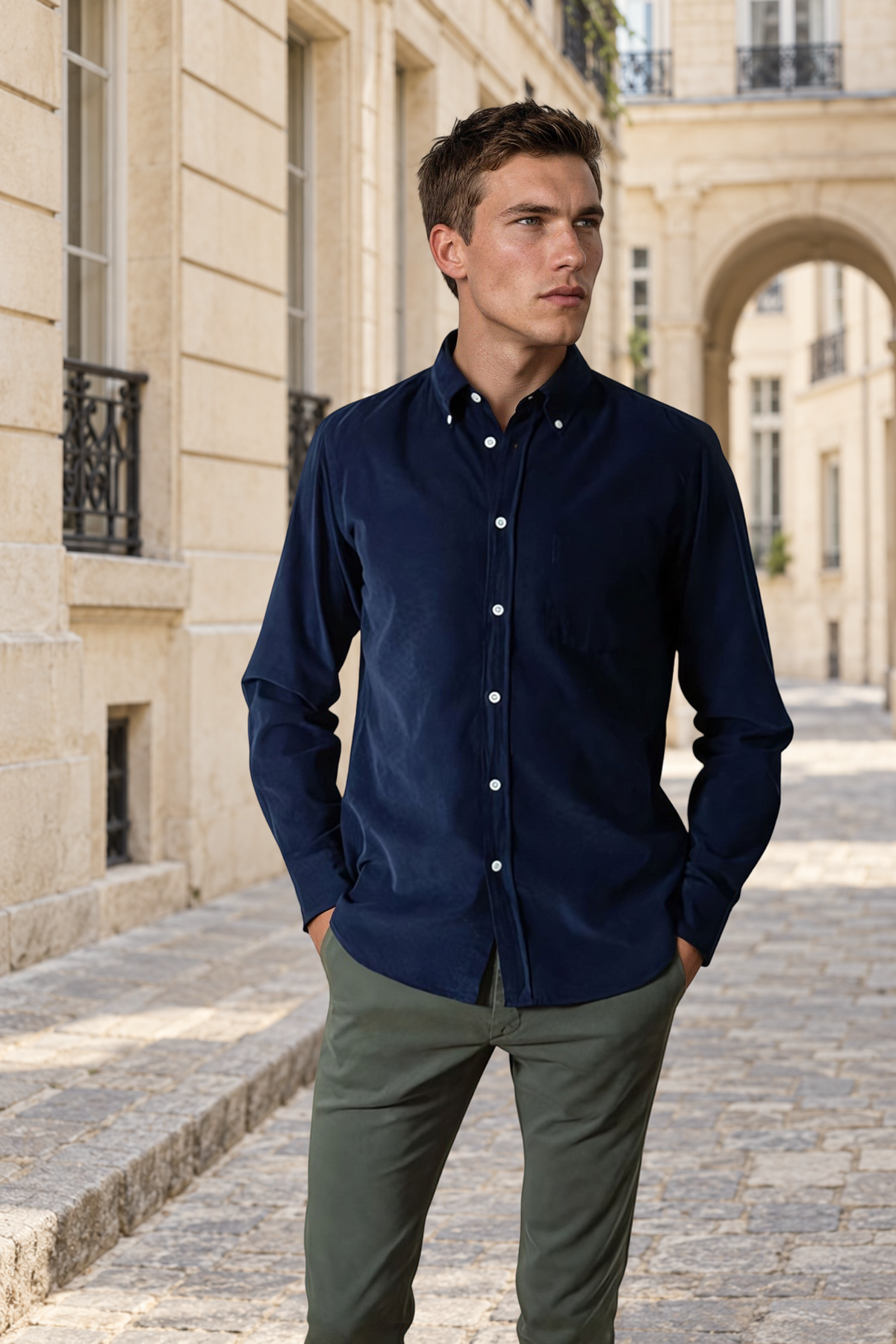 Clovis cotton velvet shirt - Navy