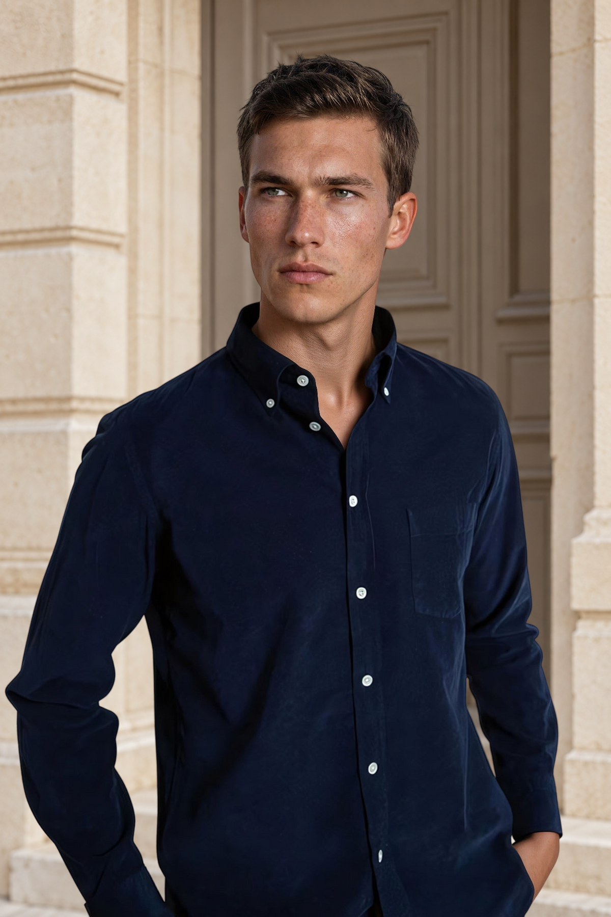 Clovis cotton velvet shirt - Navy