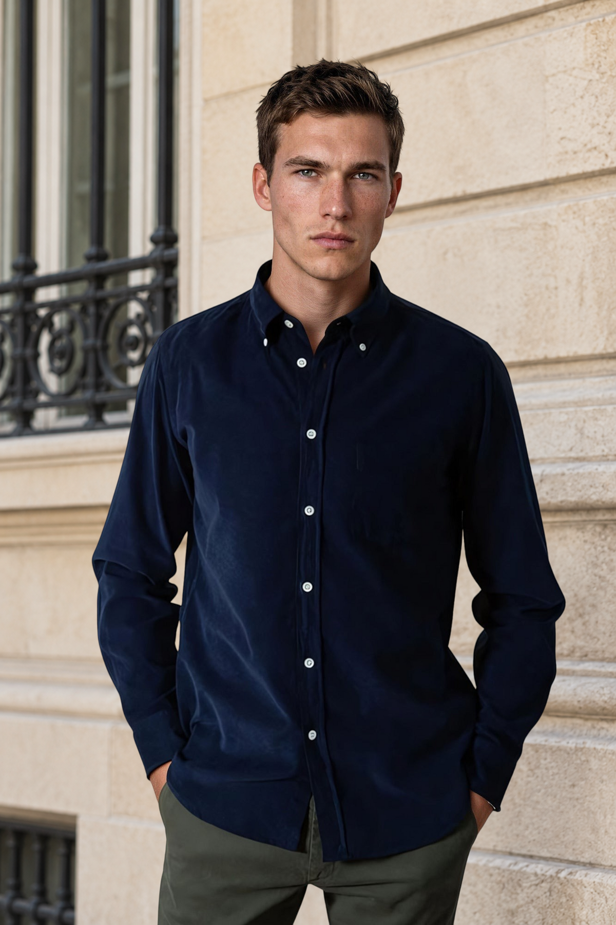 Clovis cotton velvet shirt - Navy