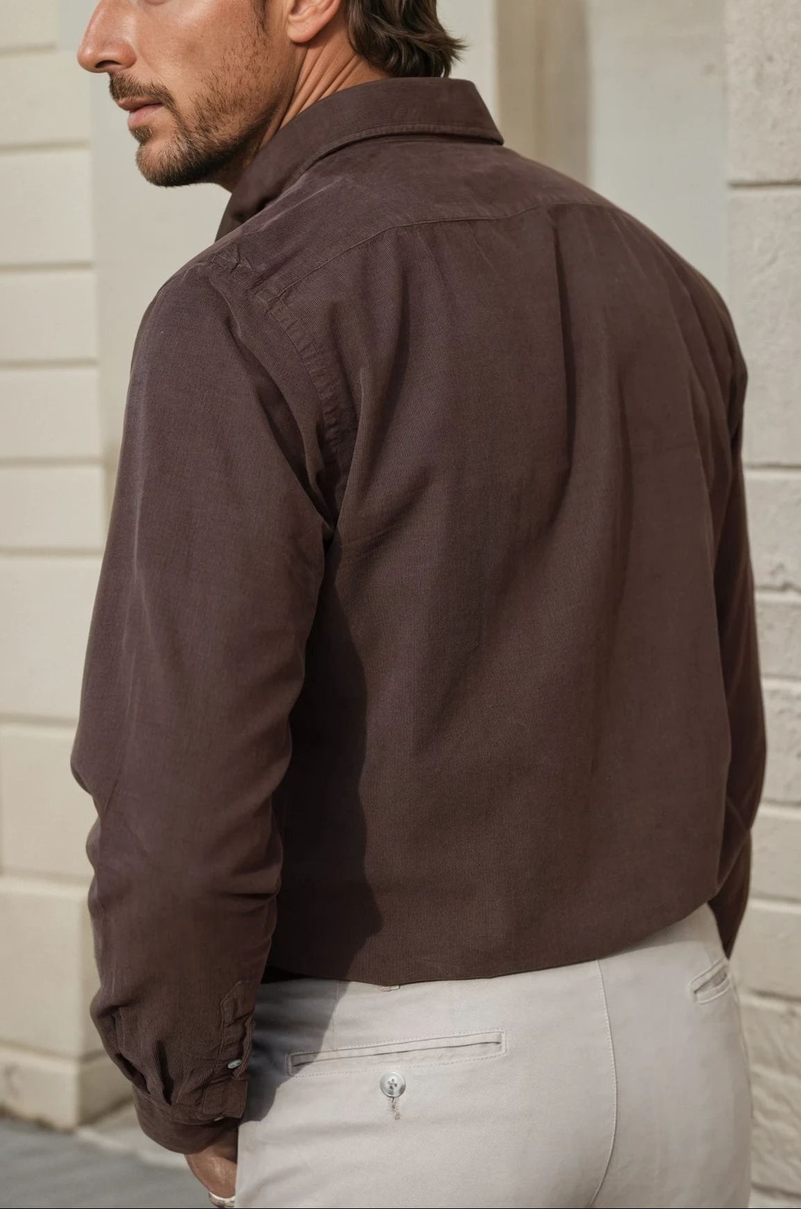 Chemise Clovis en velours milleraies - Marron-CHEMISE HOMME-Curling-Paris