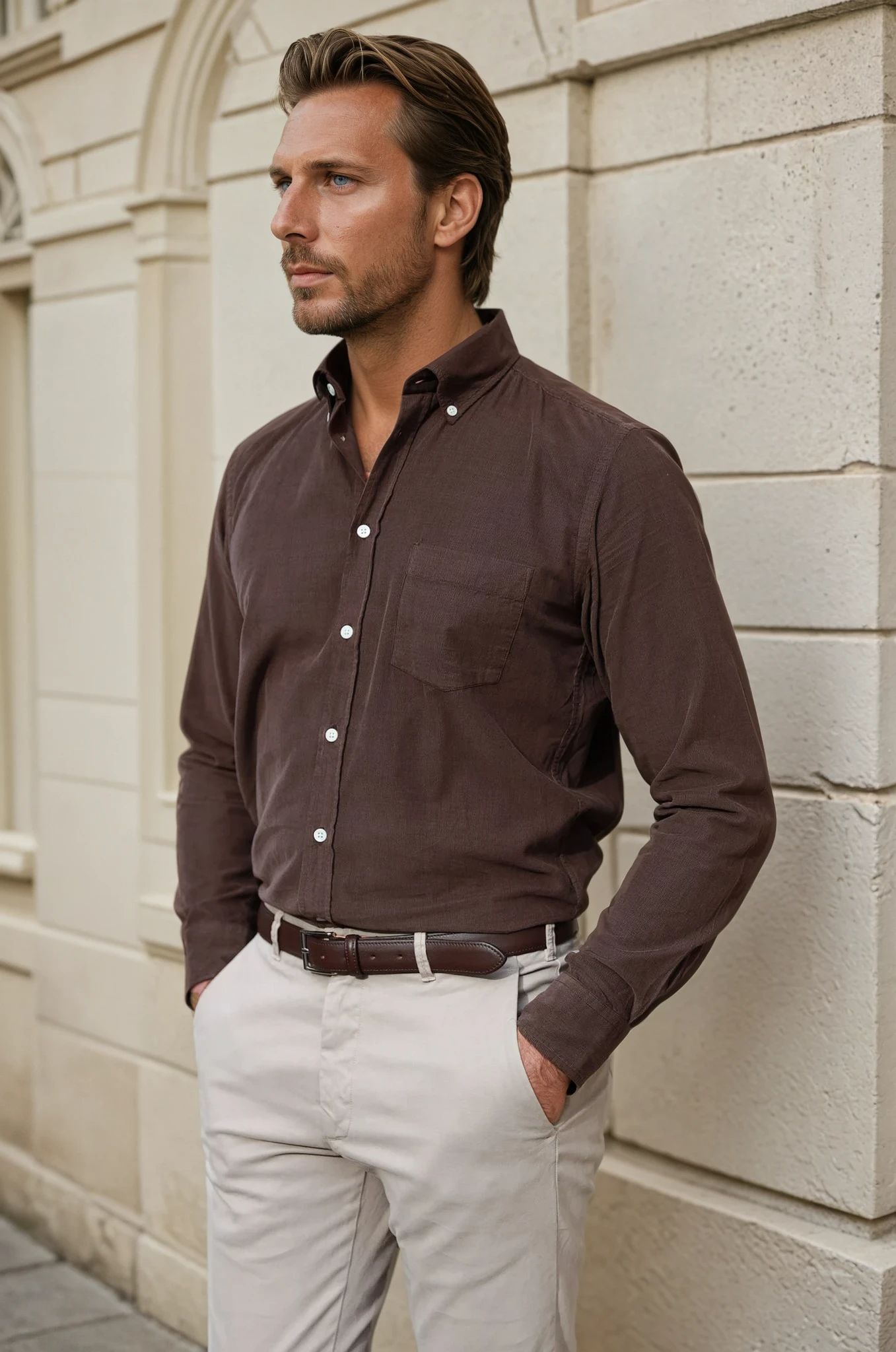 Chemise Clovis en velours milleraies - Marron-CHEMISE HOMME-Curling-Paris