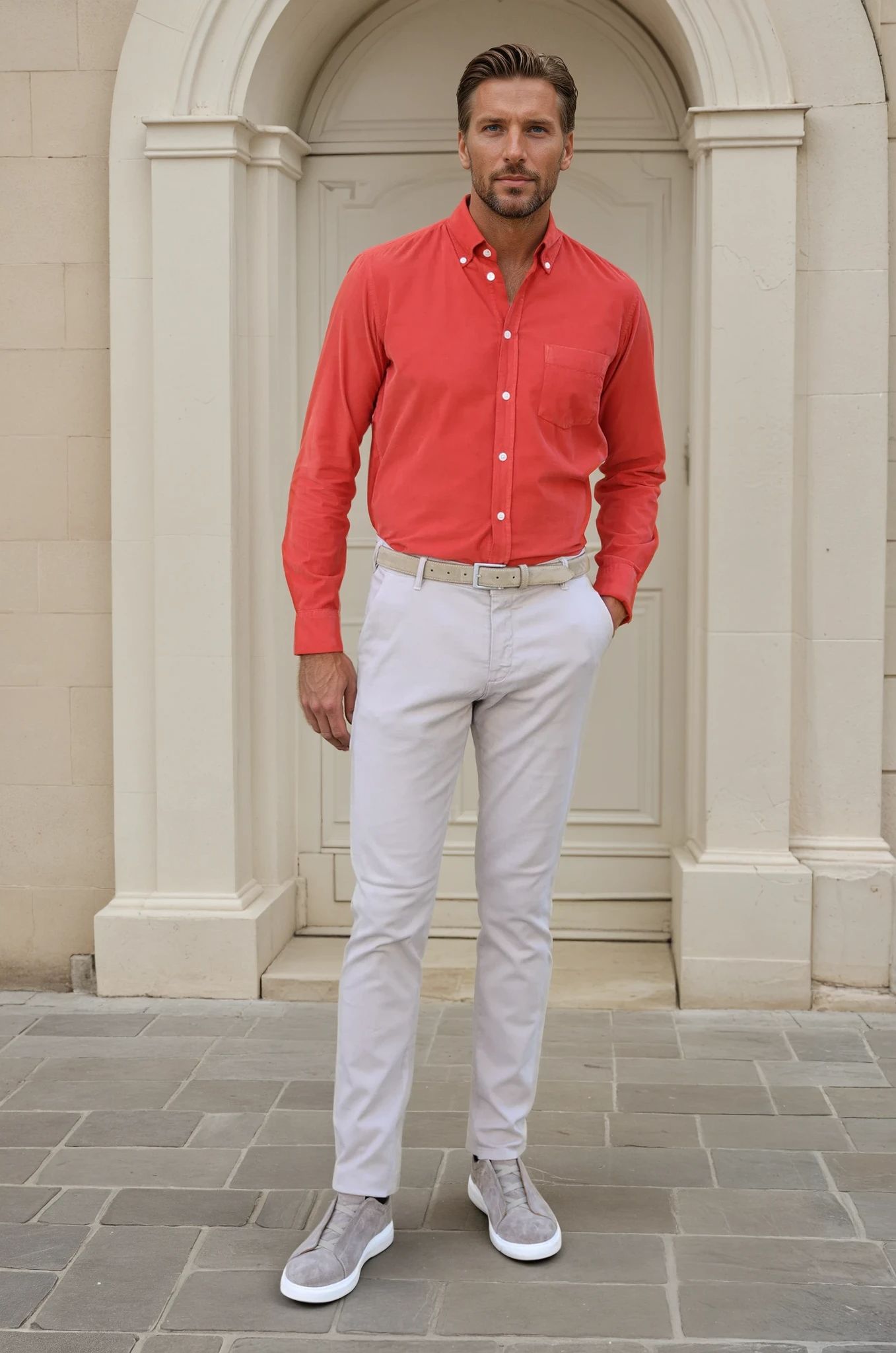 Chemise Clovis en velours milleraies - Orange-CHEMISE HOMME-Curling-Paris