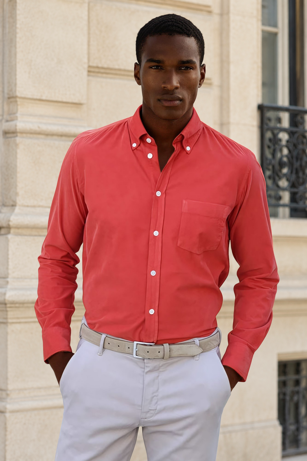 Chemise Clovis en velours milleraies - Orange-CHEMISE HOMME-Curling-Paris