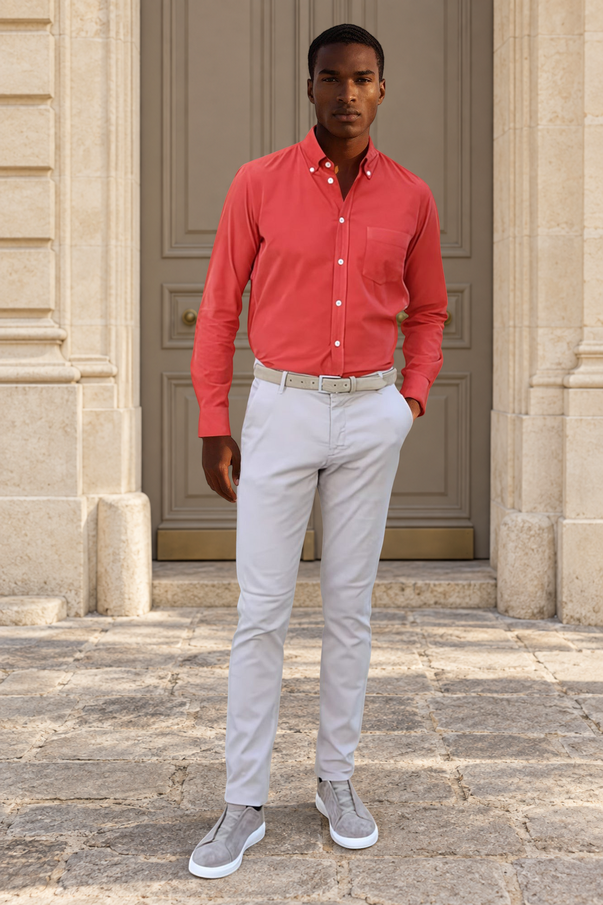 Chemise Clovis en velours milleraies - Orange-CHEMISE HOMME-Curling-Paris