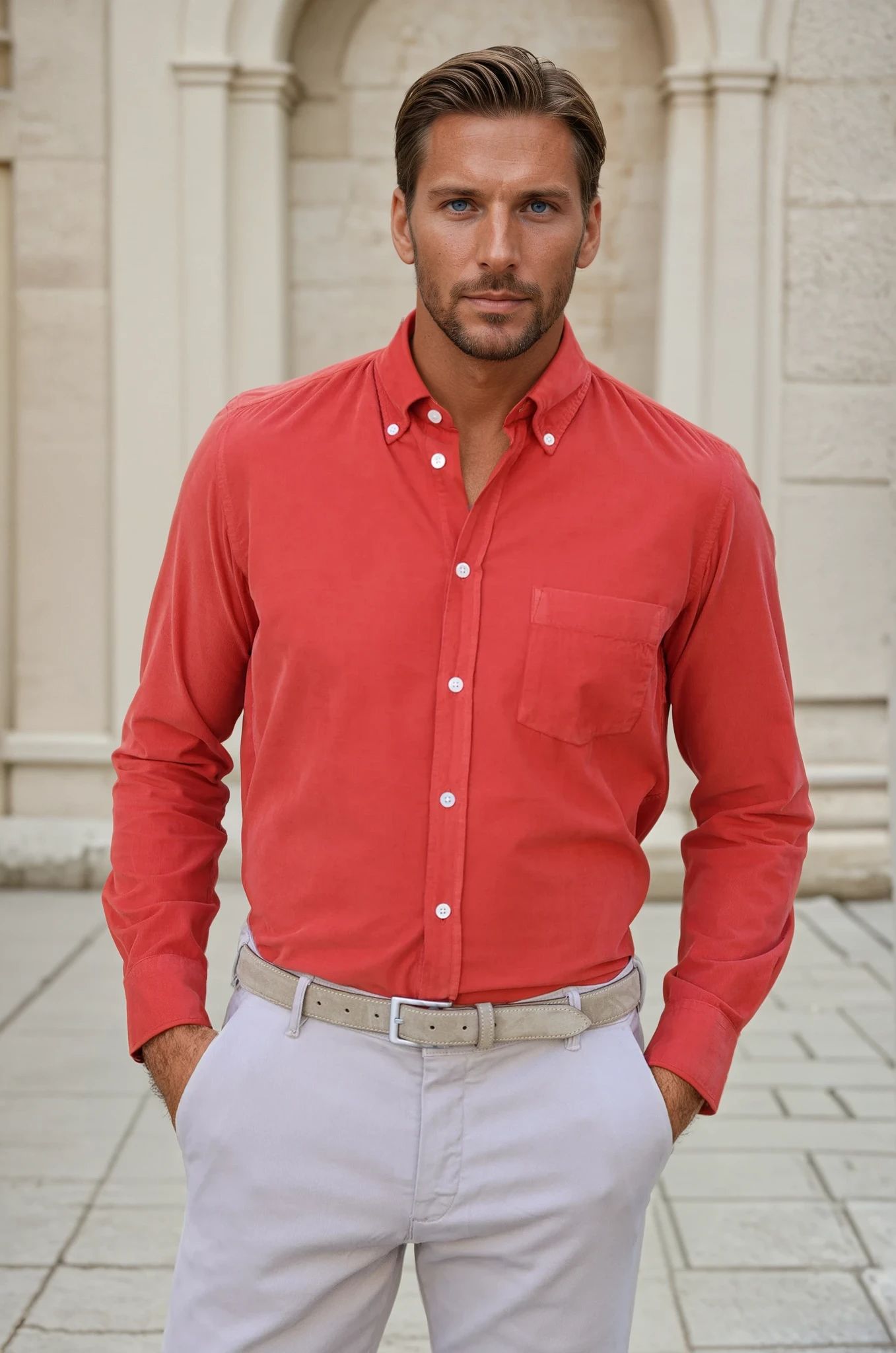 Chemise Clovis en velours milleraies - Orange-CHEMISE HOMME-Curling-Paris