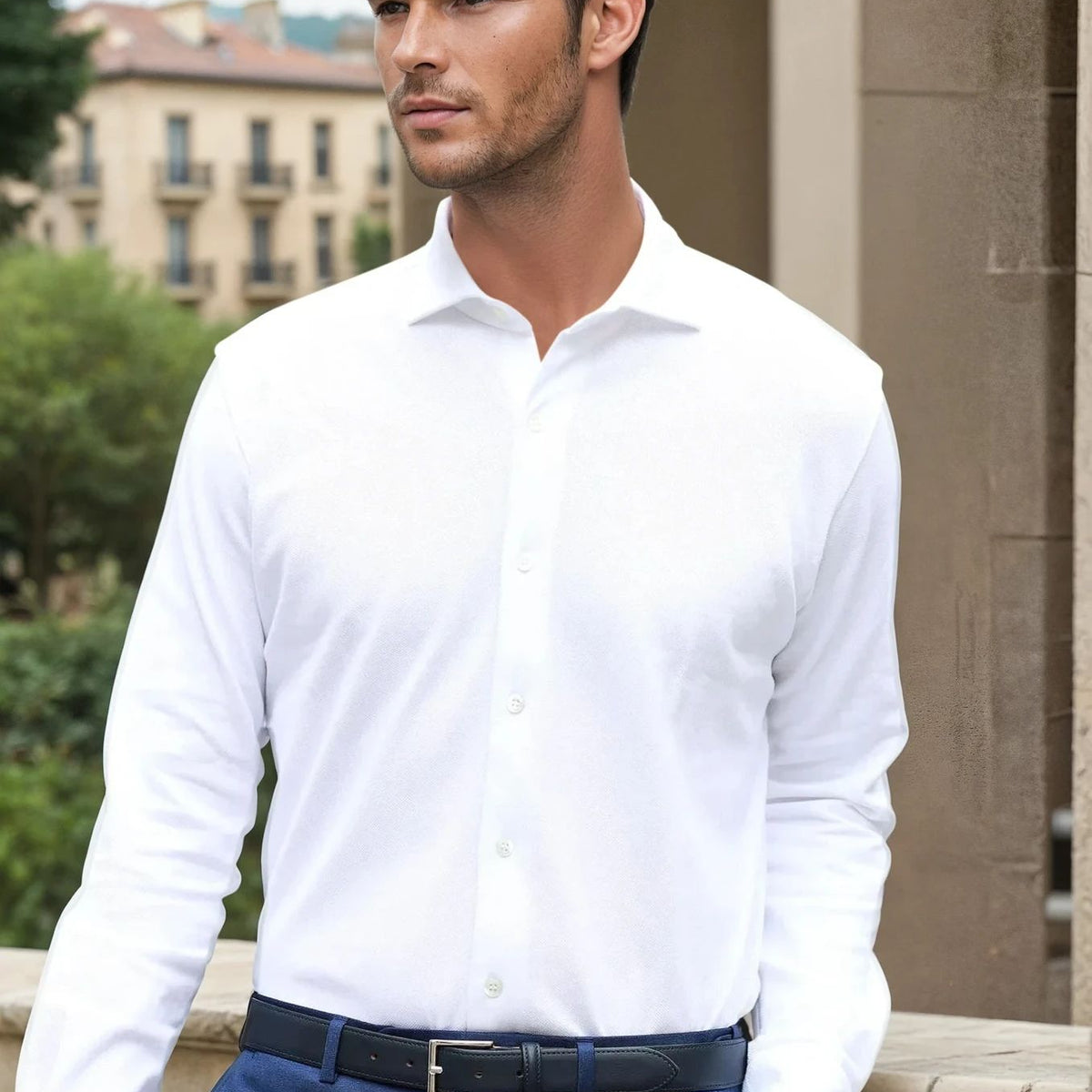 Chemise Enzo en coton piqué Blanc