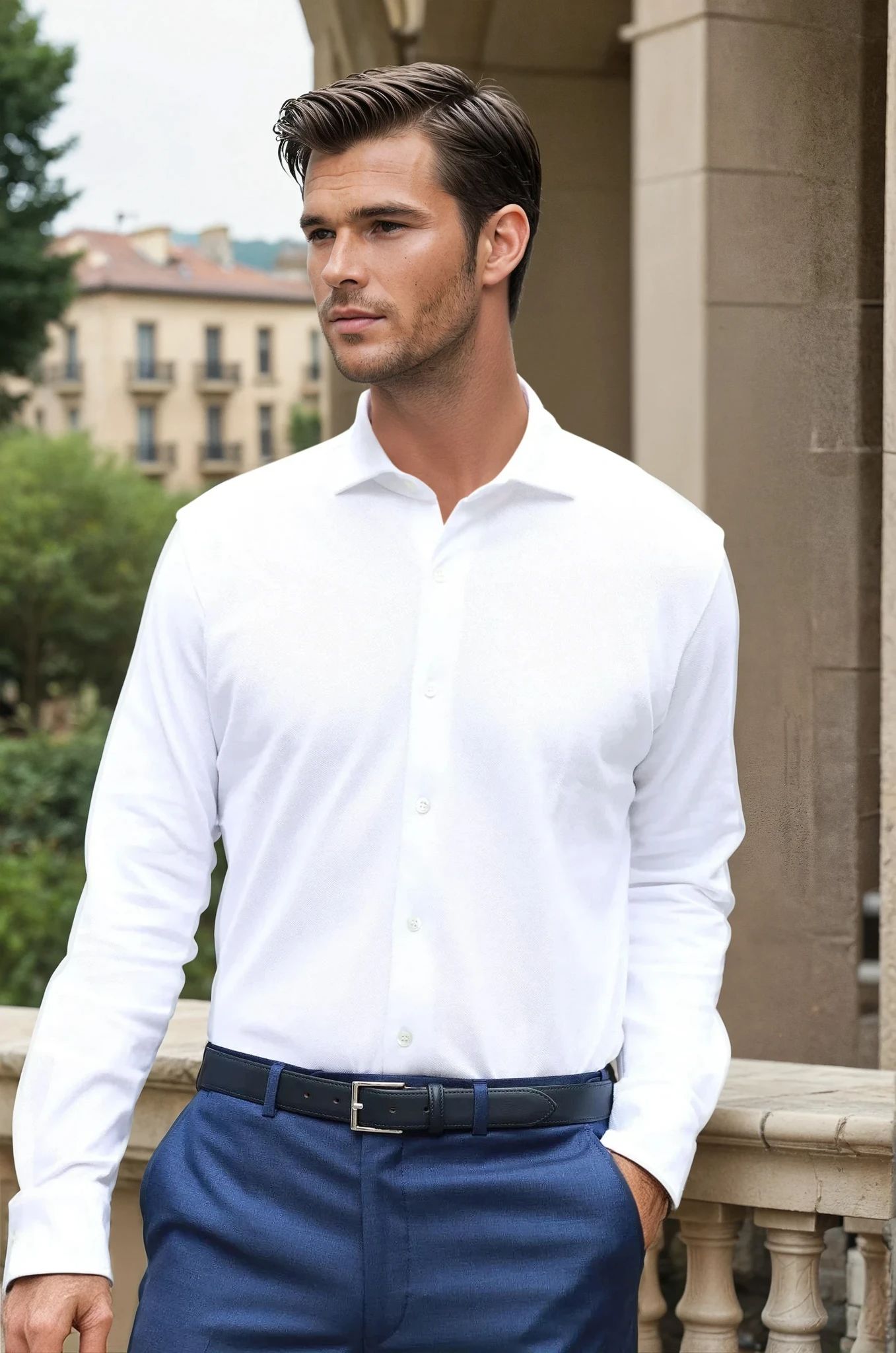 Chemise Enzo en coton piqué - Blanc-CHEMISE HOMME-Curling-Paris