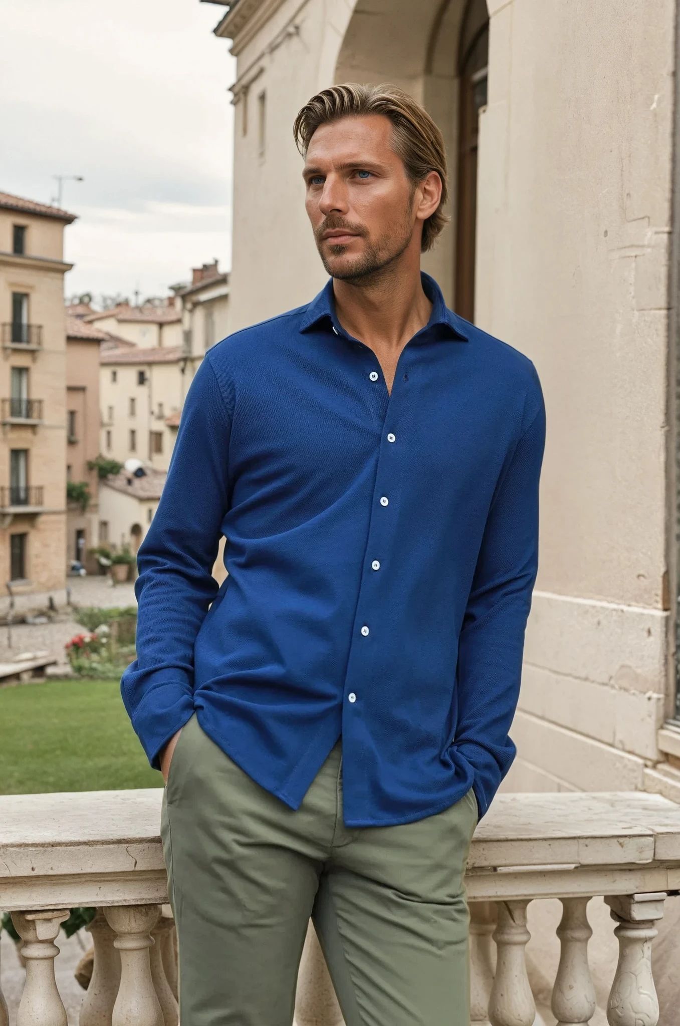Chemise Enzo en coton piqué - Marine-CHEMISE HOMME-Curling-Paris