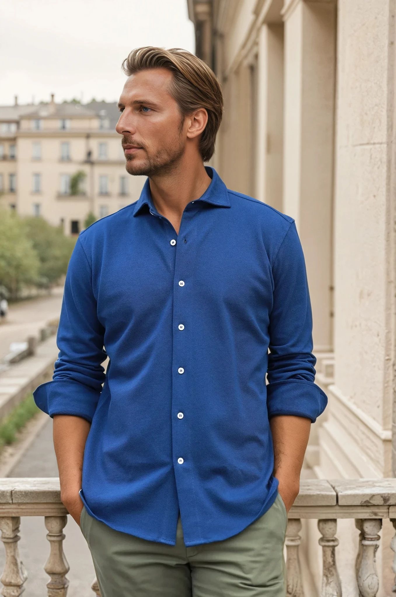 Chemise Enzo en coton piqué - Marine-CHEMISE HOMME-Curling-Paris