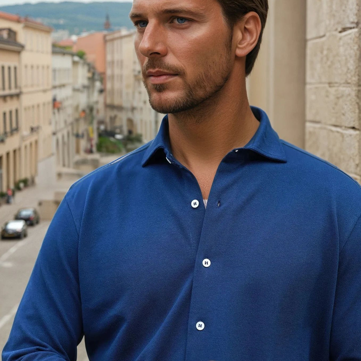 Enzo men's shirt in pique cotton Navy