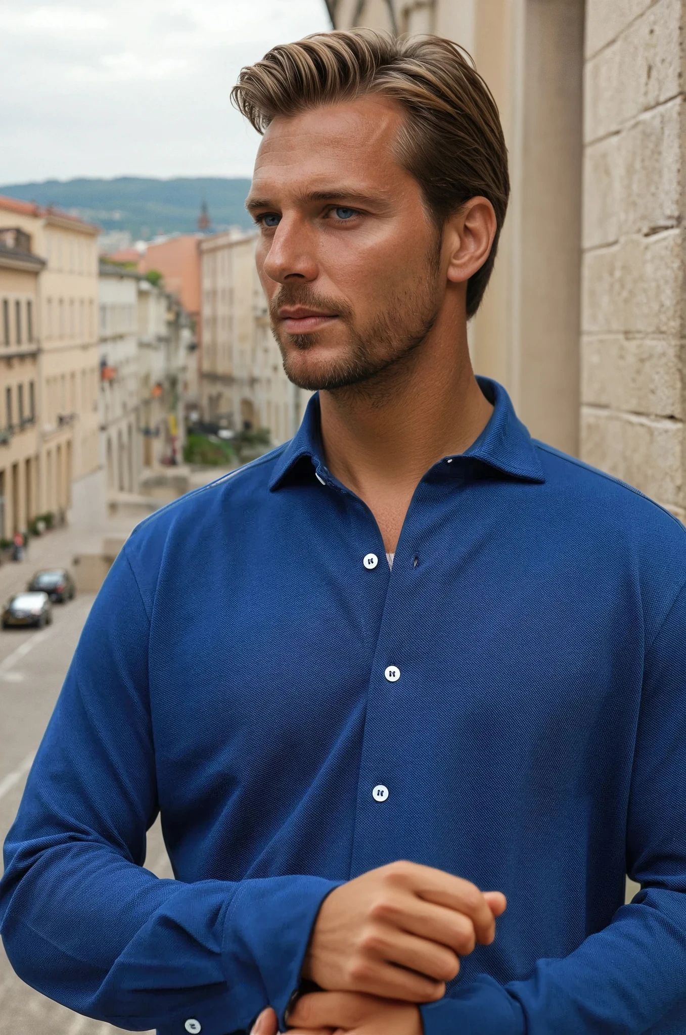 Chemise Enzo en coton piqué - Marine-CHEMISE HOMME-Curling-Paris