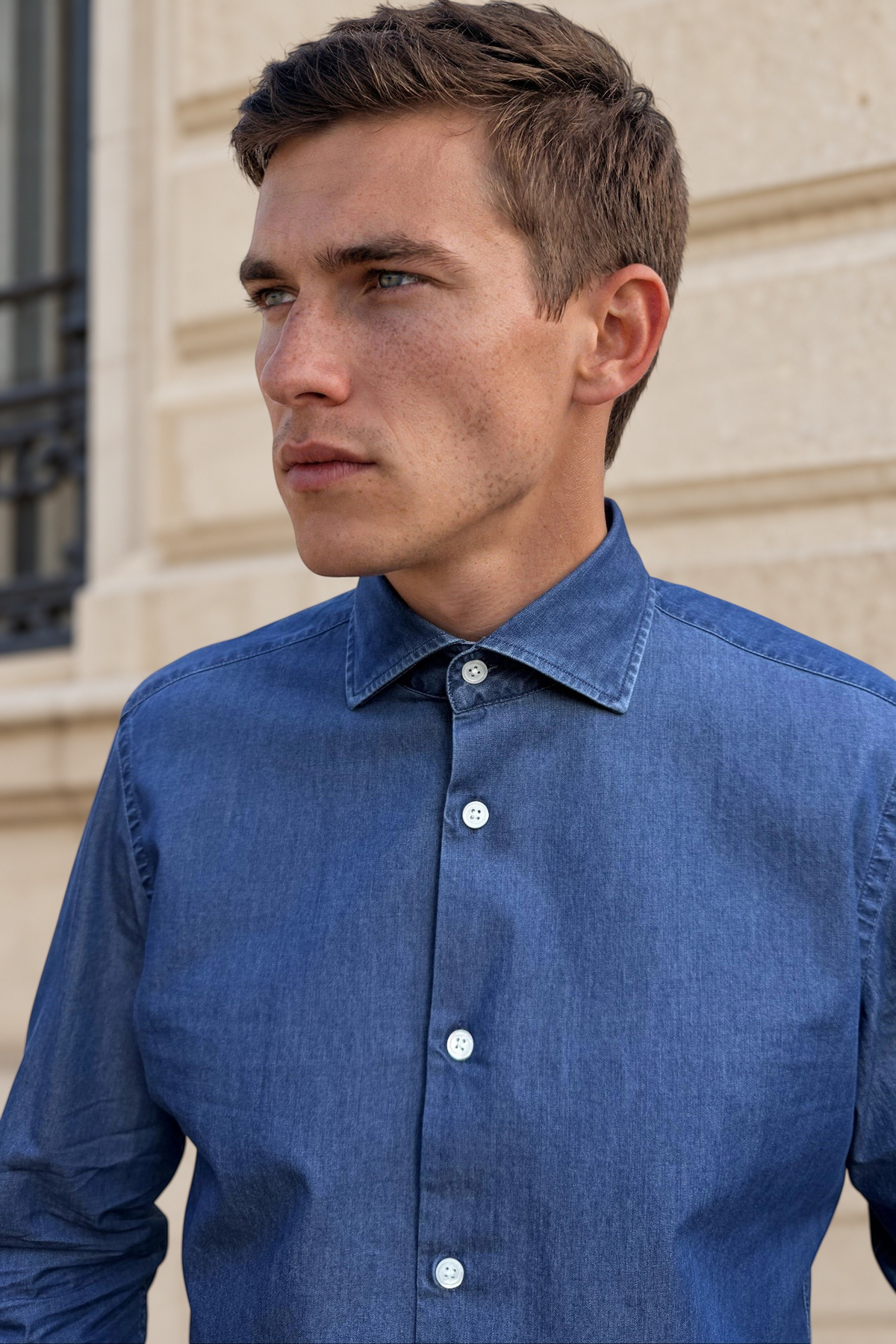 Chemise Gino en coton - Bleu moyen-CHEMISE HOMME-Curling-Paris