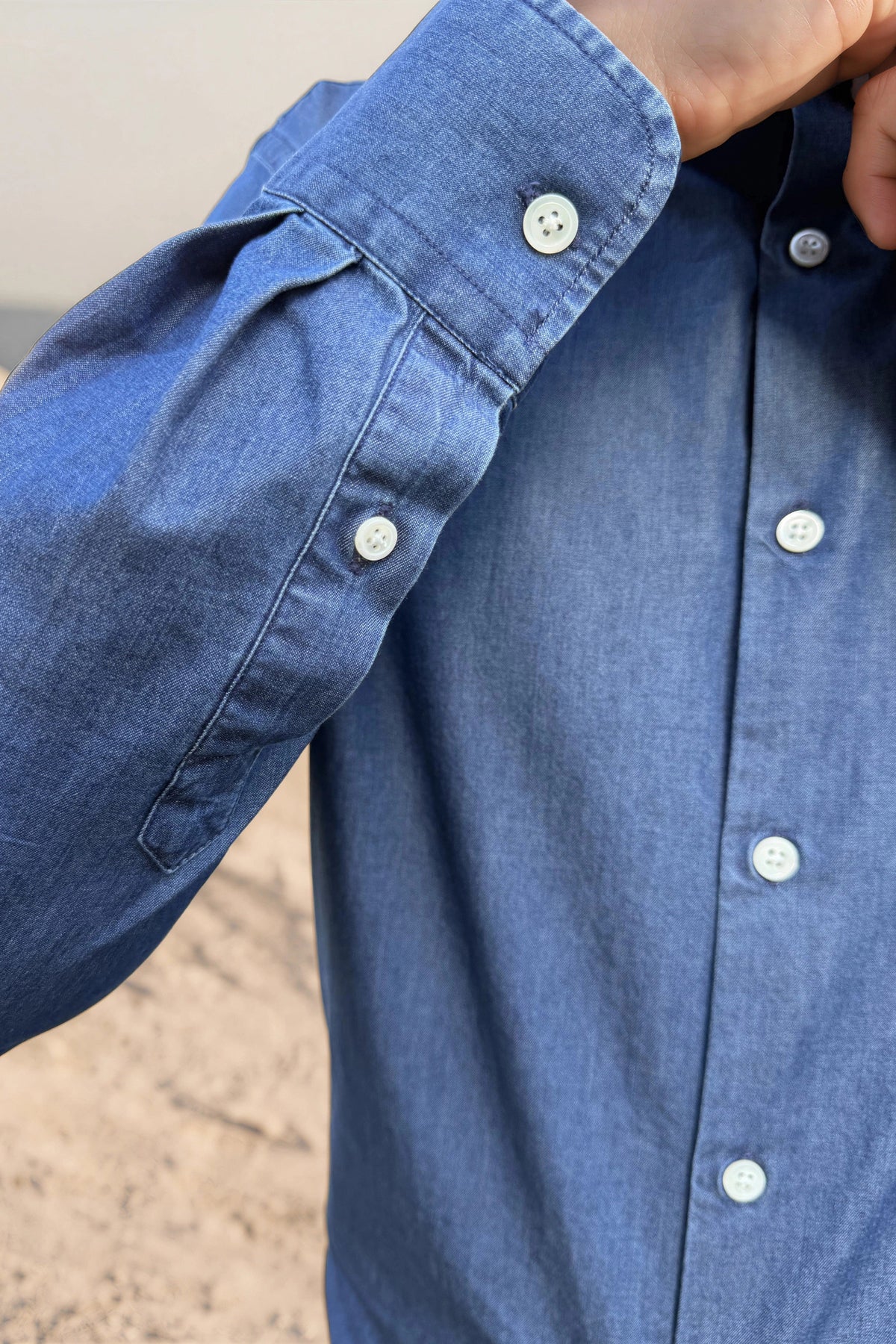 Chemise Gino en coton - Bleu moyen-CHEMISE HOMME-Curling-Paris
