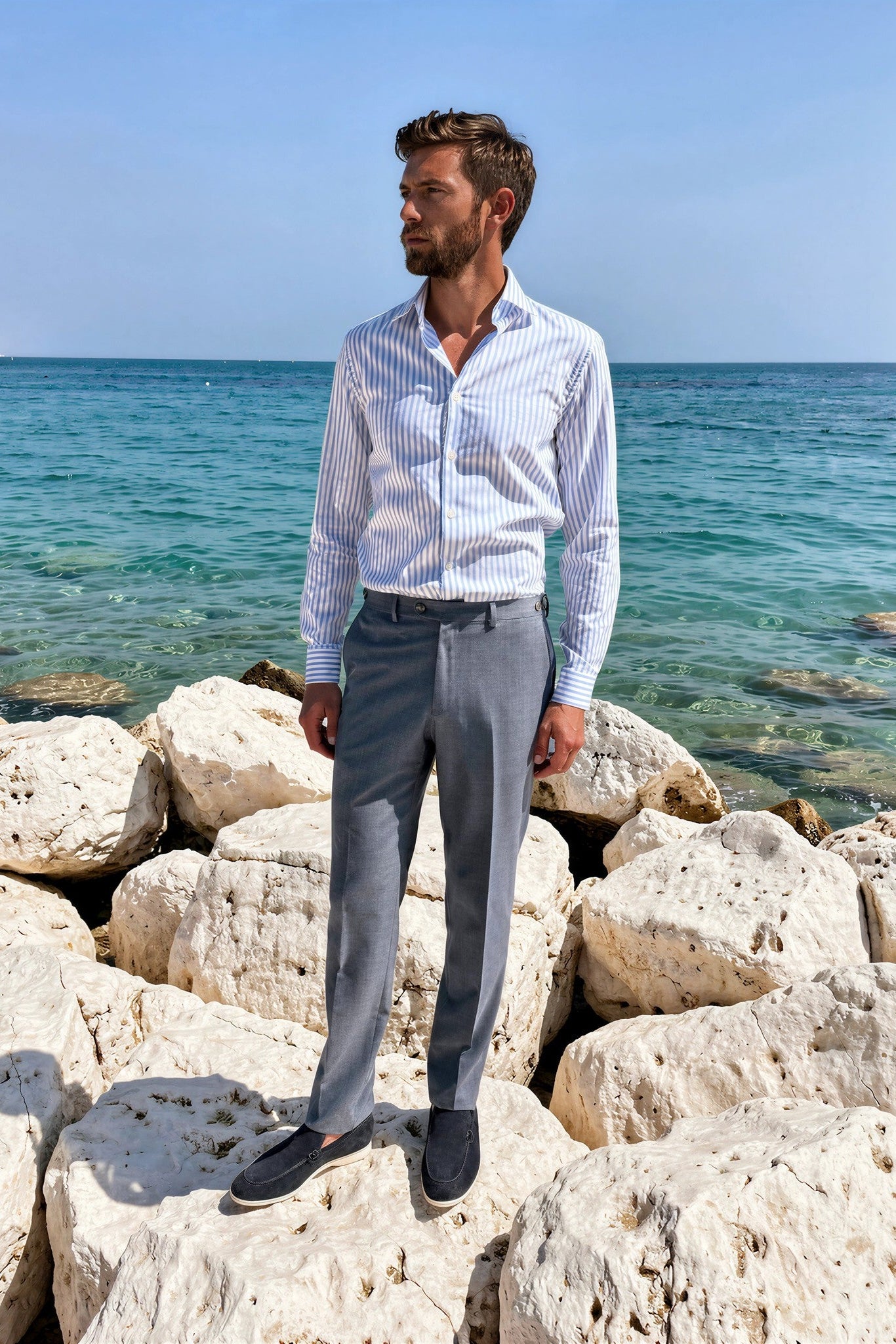 Chemise Gino en coton Oxford - Rayure Bleu-CHEMISE HOMME-Curling-Paris