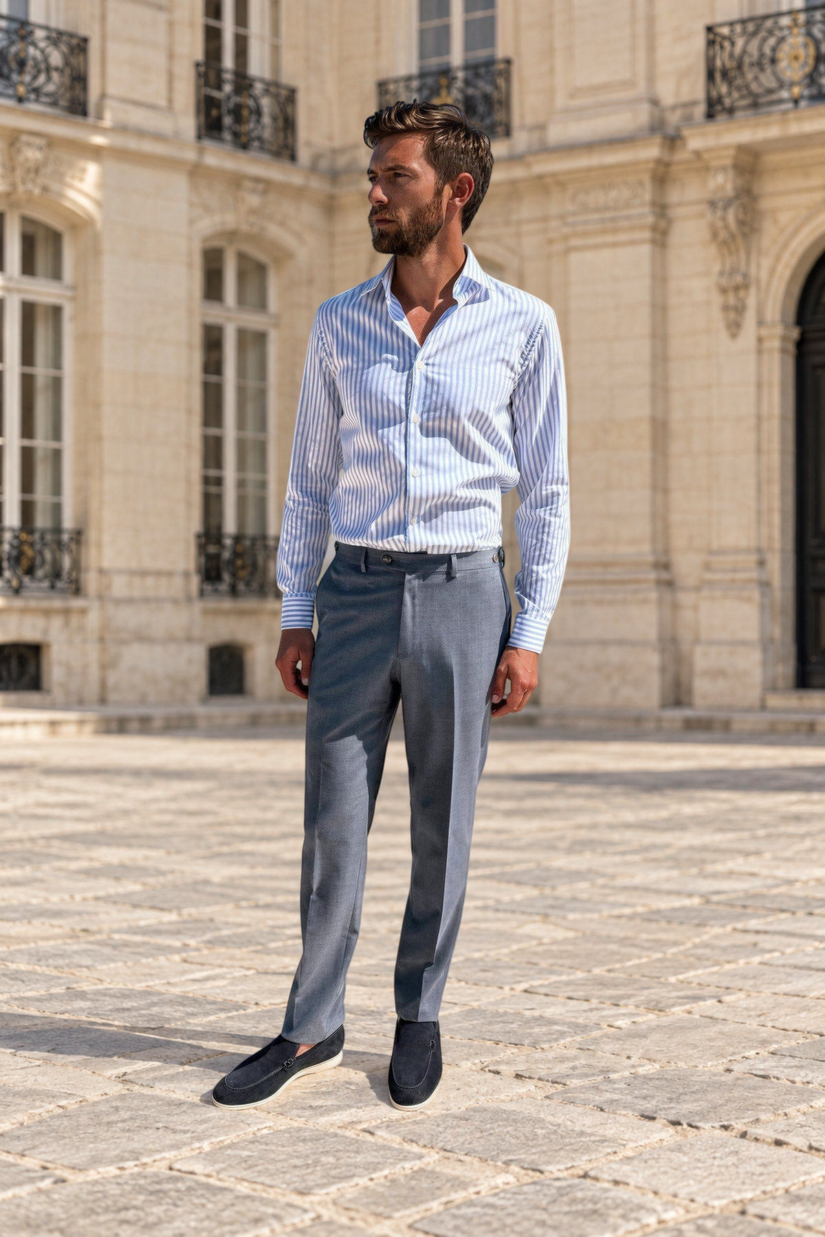 Chemise Gino en coton Oxford - Rayure Bleu-CHEMISE HOMME-Curling-Paris
