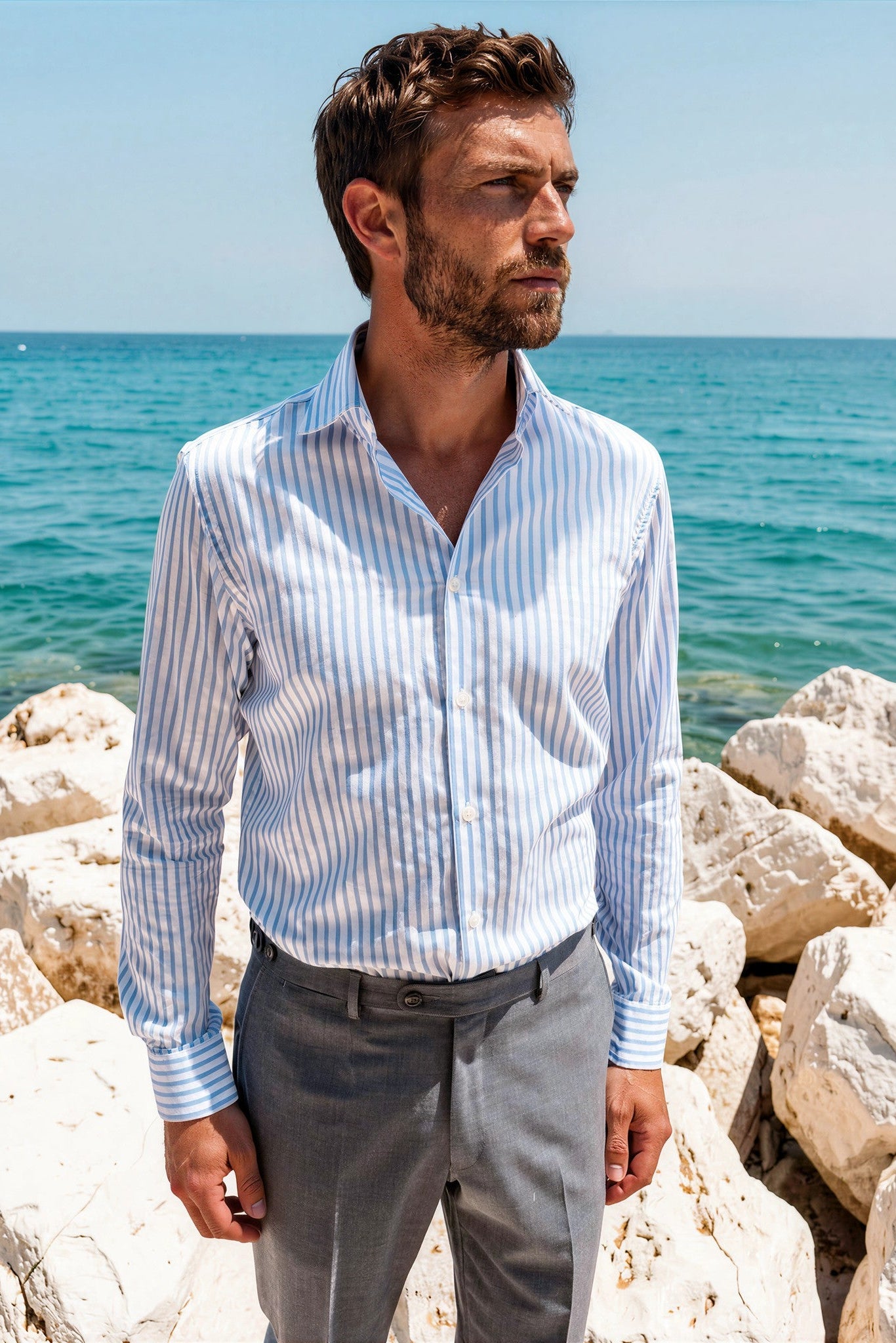 Chemise Gino en coton Oxford - Rayure Bleu-CHEMISE HOMME-Curling-Paris