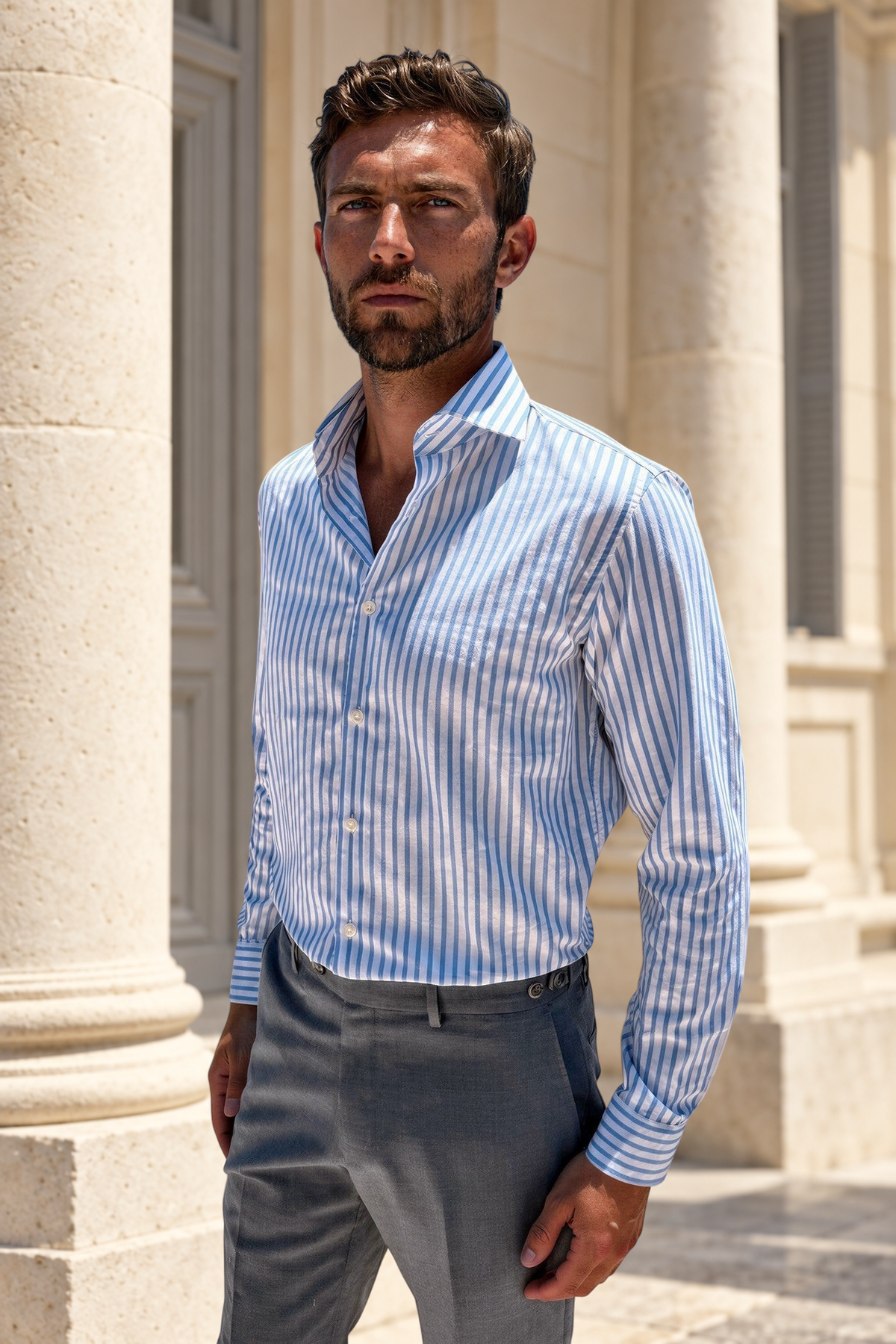 Chemise Gino en coton Oxford - Rayure Bleu-CHEMISE HOMME-Curling-Paris