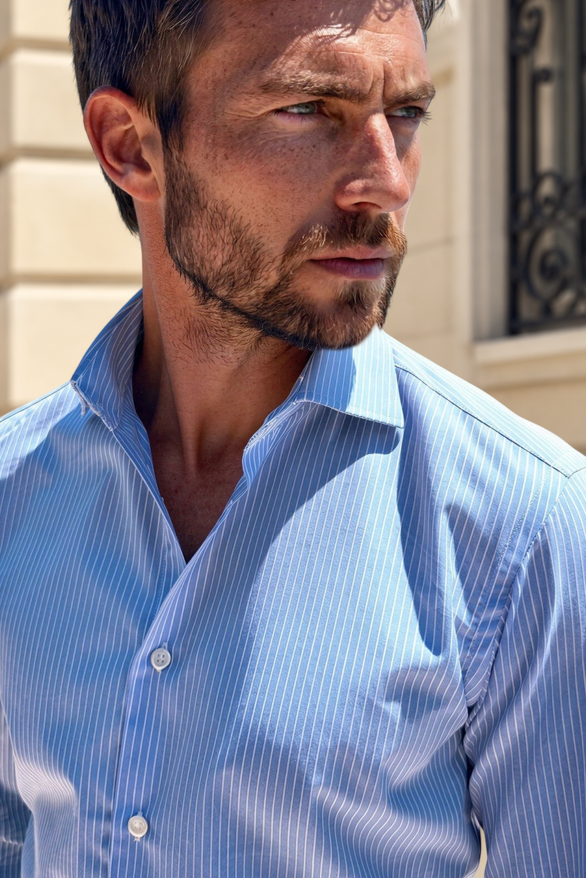 Chemise Gino en coton à rayures fines - Bleu-CHEMISE HOMME-Curling-Paris