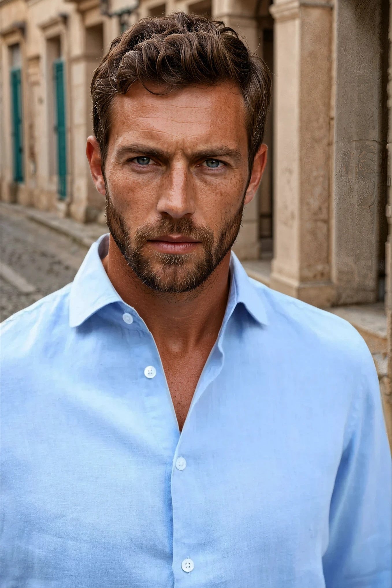 Chemise Gino en lin - Ciel-CHEMISE HOMME-Curling-Paris