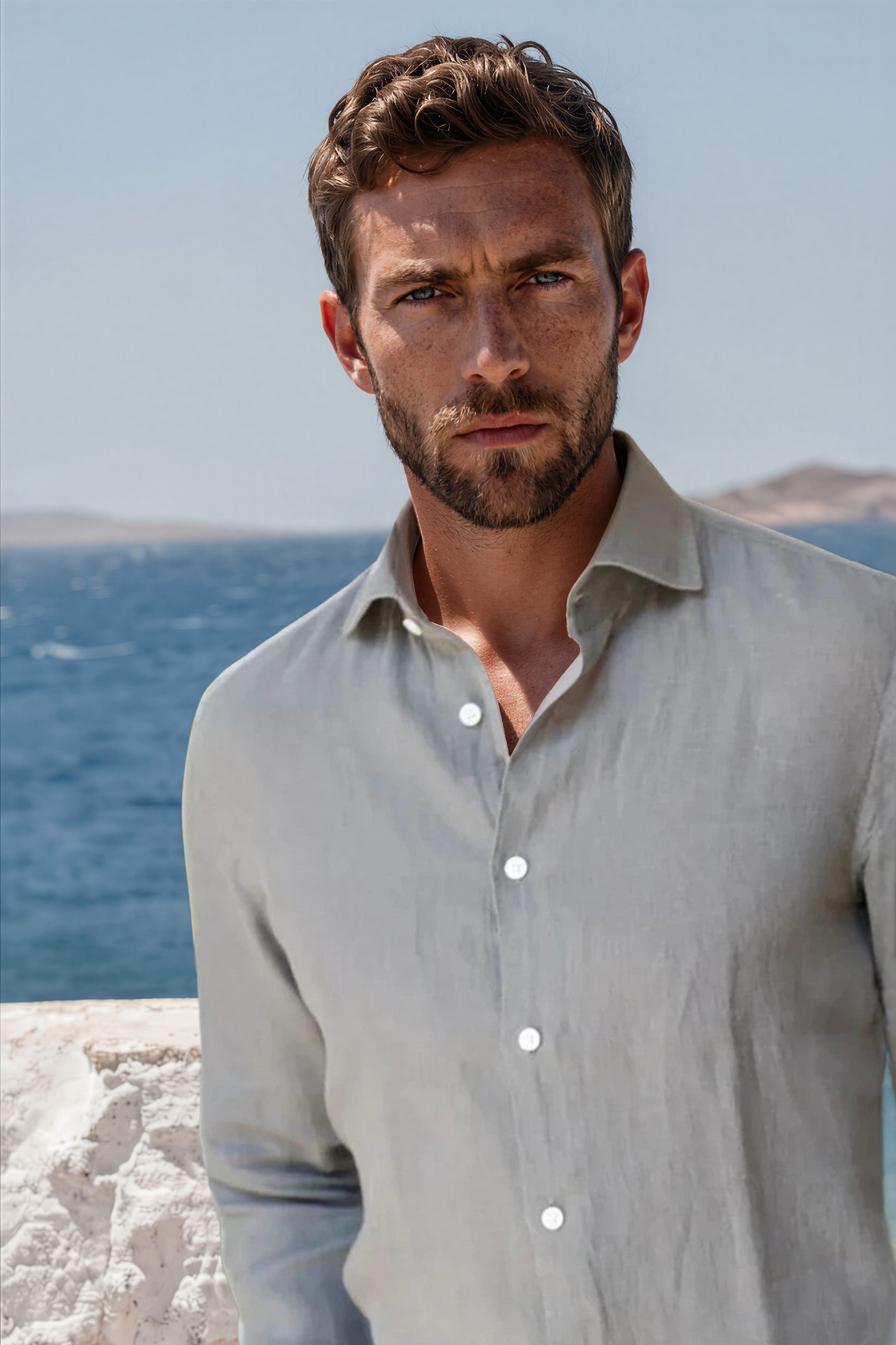 Chemise Gino en lin - Kaki clair-CHEMISE HOMME-Curling-Paris