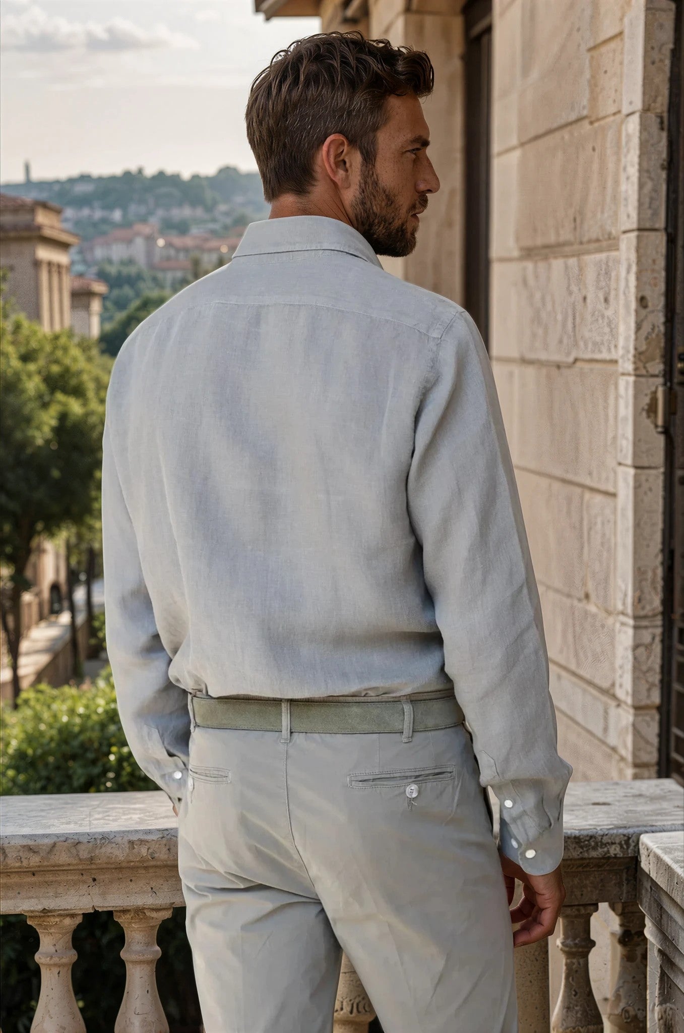 Chemise Gino en lin - Kaki clair-CHEMISE HOMME-Curling-Paris