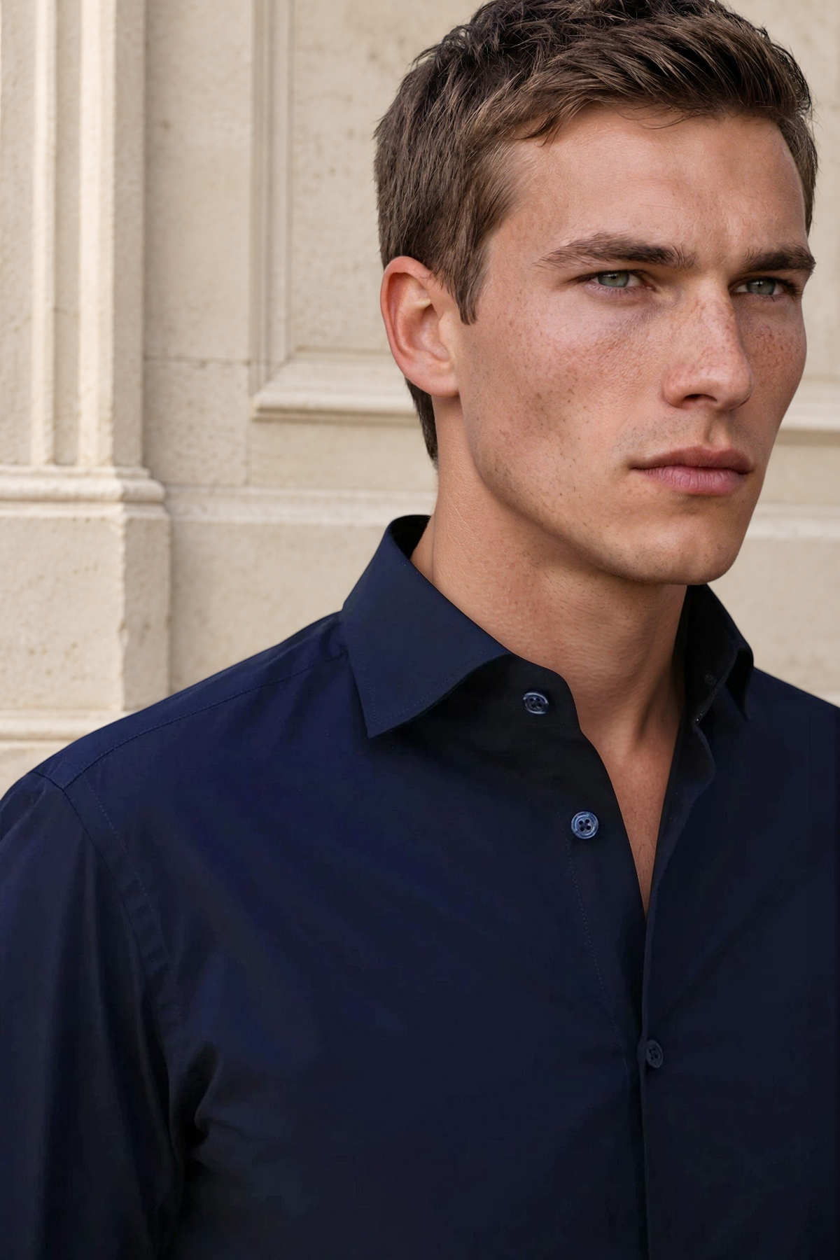 Chemise Gio col italien - Marine-CHEMISE HOMME-Curling-Paris